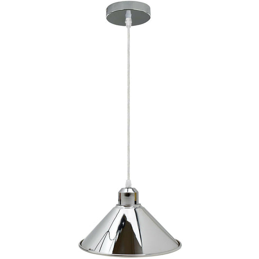 Modern Industrial Loft Chrome Ceiling Pendant Light Metal Cone Shape Shade Indoor Hanging Light Fitting For Basement, Bedroom, Conservatory~1184-0