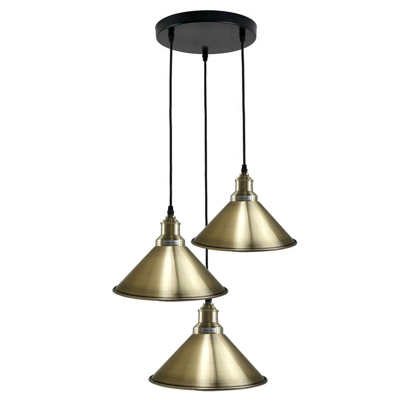 3 Head Ceiling Light, Multi Color Cluster Ceiling Hanging Lamp, Pendant Light Fixture with Cone Metal Shade~1302-3