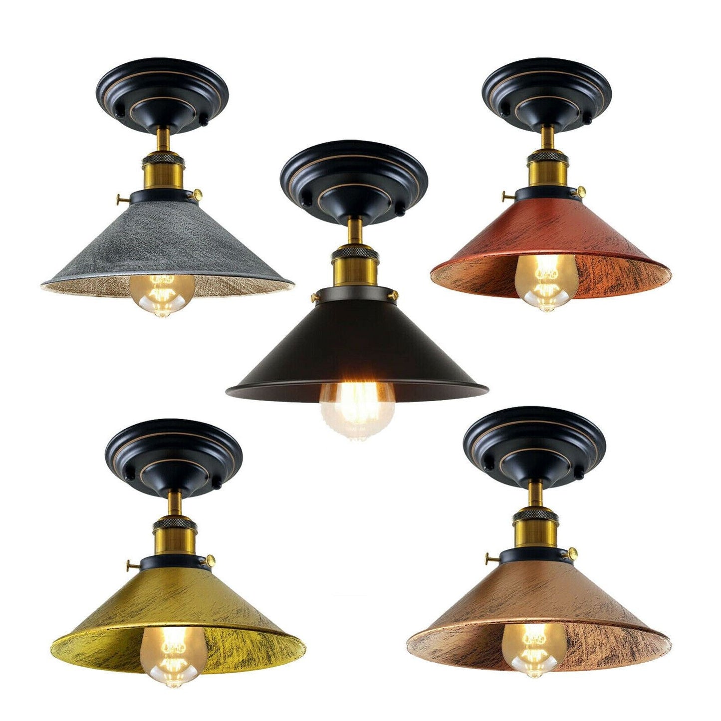 Vintage Industrial Retro Metal Indoor Ceiling Light Flush Mount Retro Cone Shade Lamp UK~1229-31