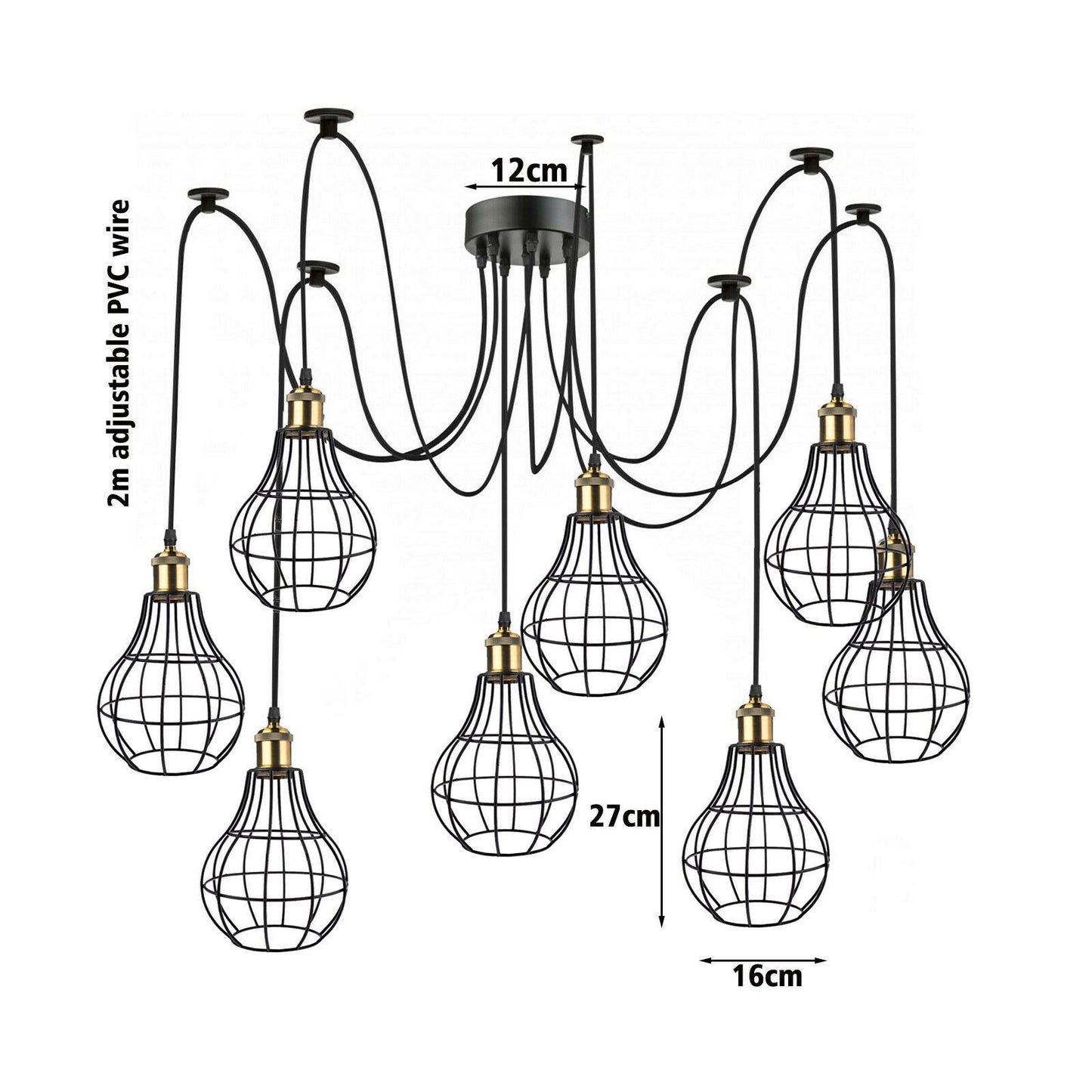 Vintage Industrial 8 Black Way Vintage Pendant Ceiling Pendant Light Chandelier Metal Vase Shape Shade Indoor Hanging Light Fitting~1179-7