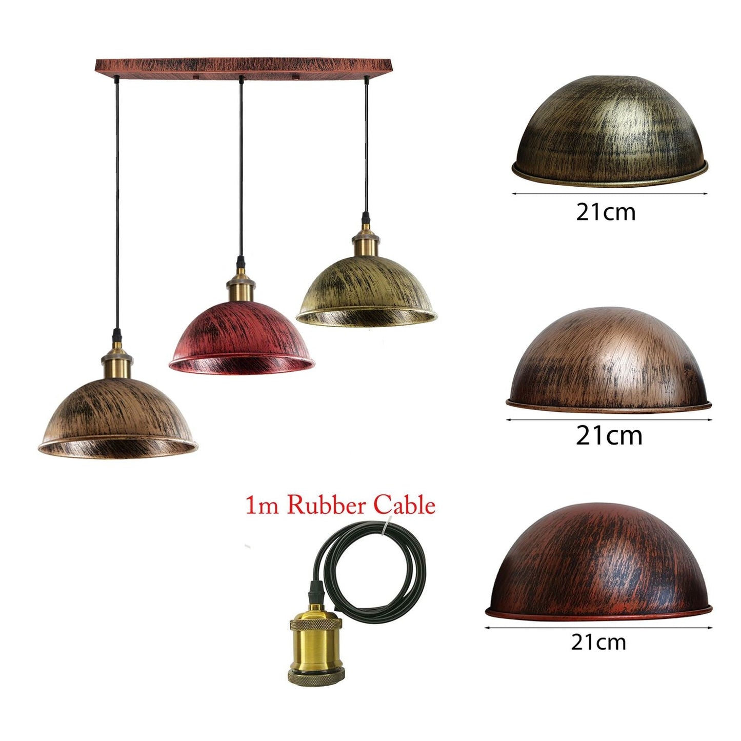 Vintage Industrial Retro 3Head Dome Ceiling Pendant Lamp Shade Light Kit~1248-30