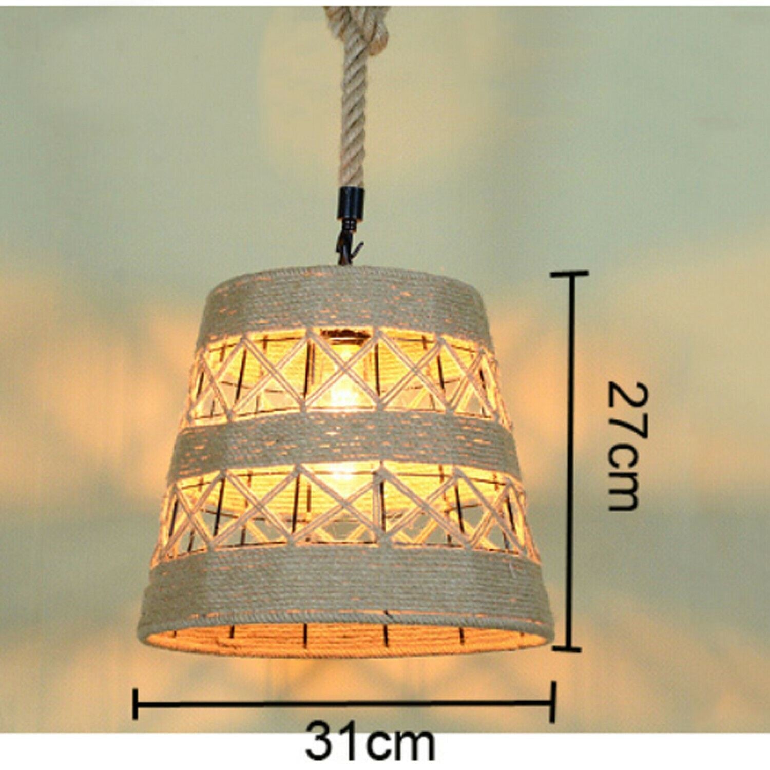 Retro Industrial Vintage Loft Hemp Rope Pendant Ceiling Light Lamp~1132-9