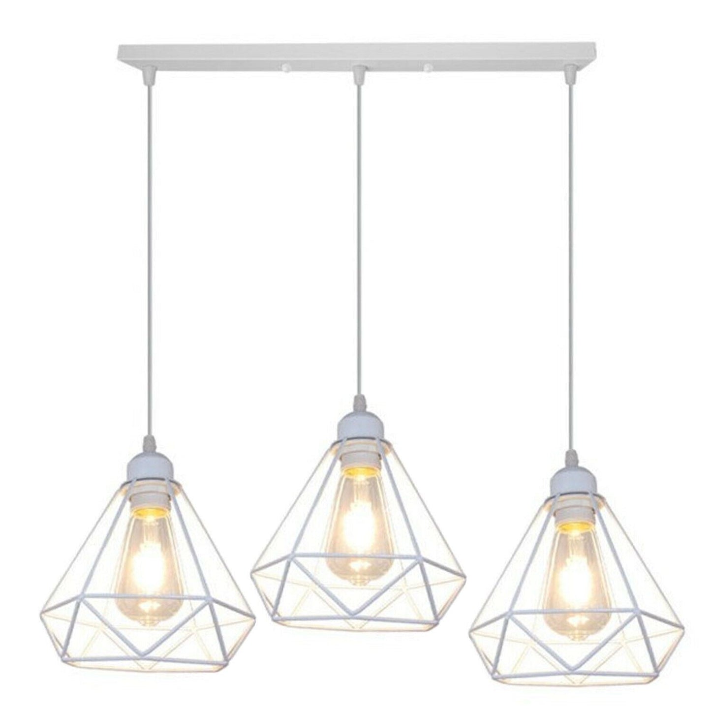 Retro Industrial White Diamond Cage Ceiling Pendant Light Hanging Indoor Lighting ~1182-1