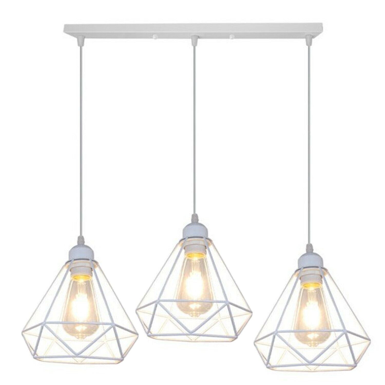 Retro Industrial White Diamond Cage Ceiling Pendant Light Hanging Indoor Lighting ~1182-1