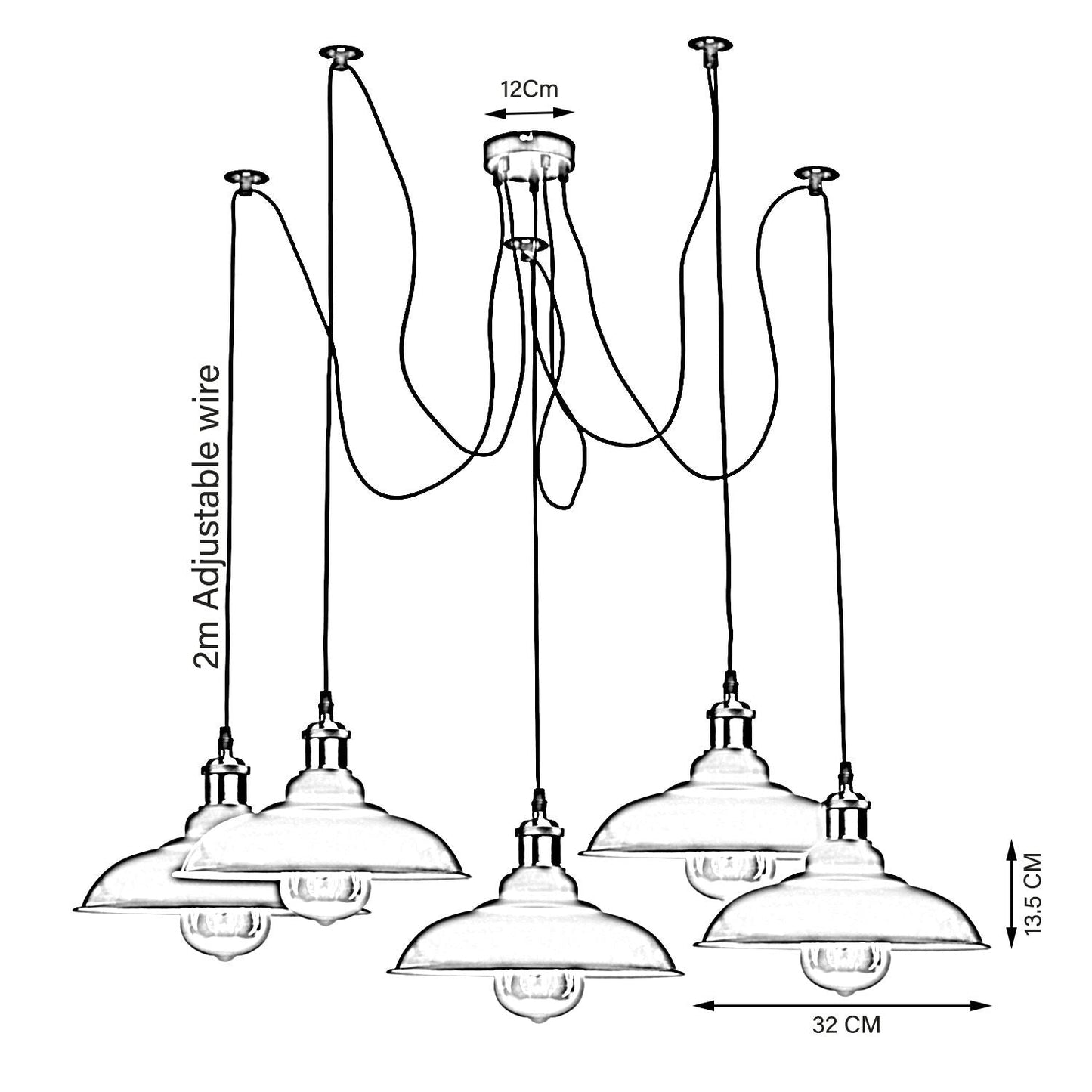 Vintage 5 Way Chandelier Spider Ceiling Indoor Lamp Fixture Metal Curvy Shade~3399-29