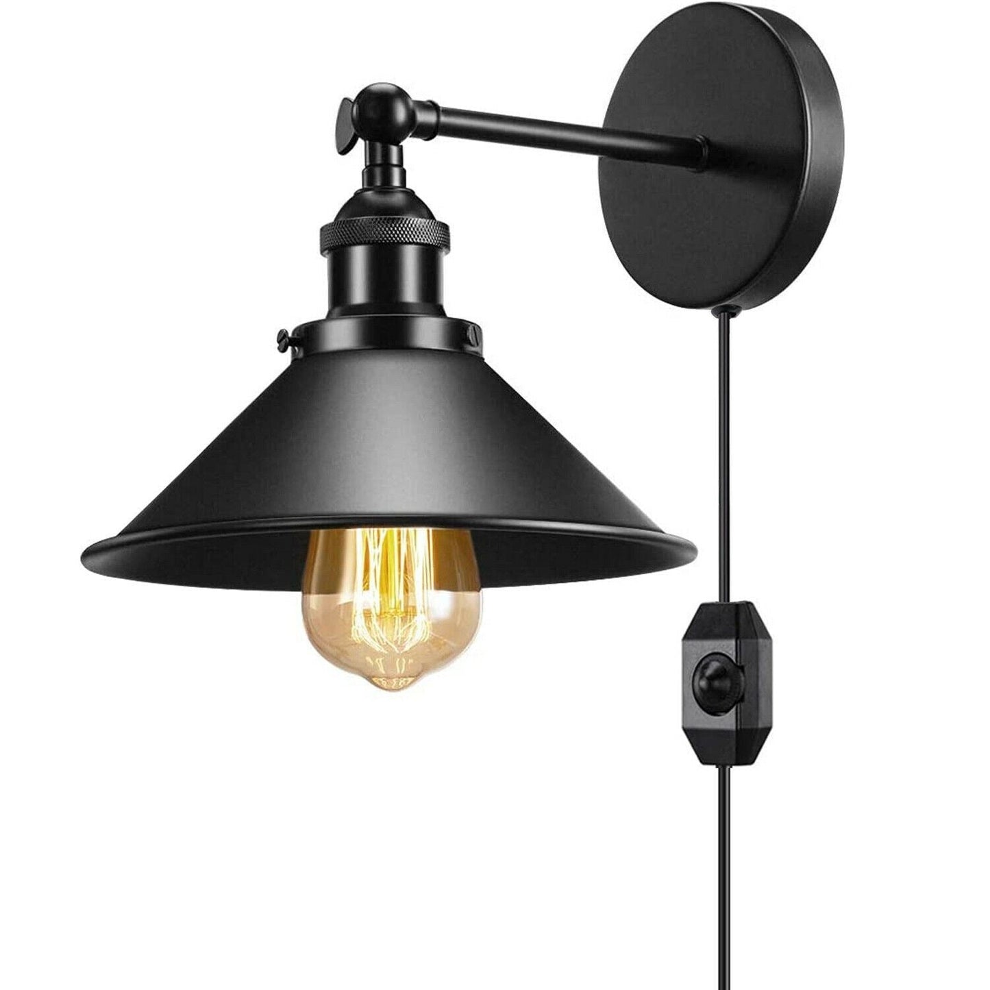 Black Plugin Wall Fitting Cone Metal Shade~1217-1