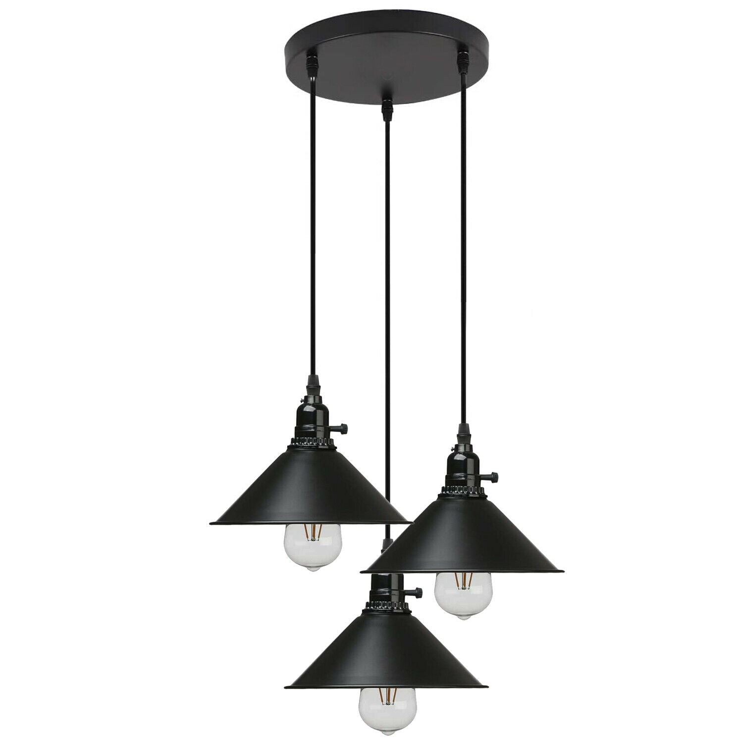 3 Way Vintage Industrial Ceiling Pendant Light Metal Retro Loft Hang Lampshade~1305-13