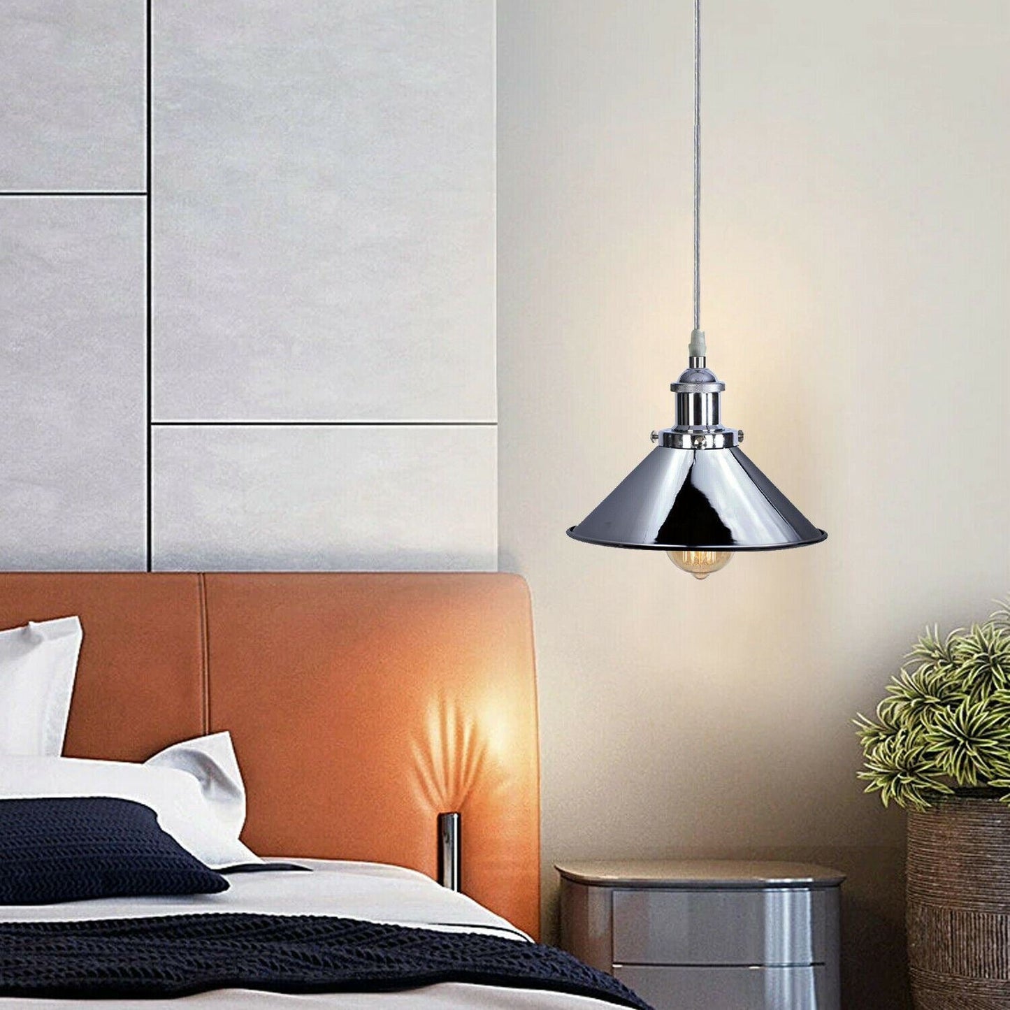 Vintage  Modern Metal Ceiling Pendant Light Chrome Hanging Lamp With 95cm Adjustable Wire~1337-6