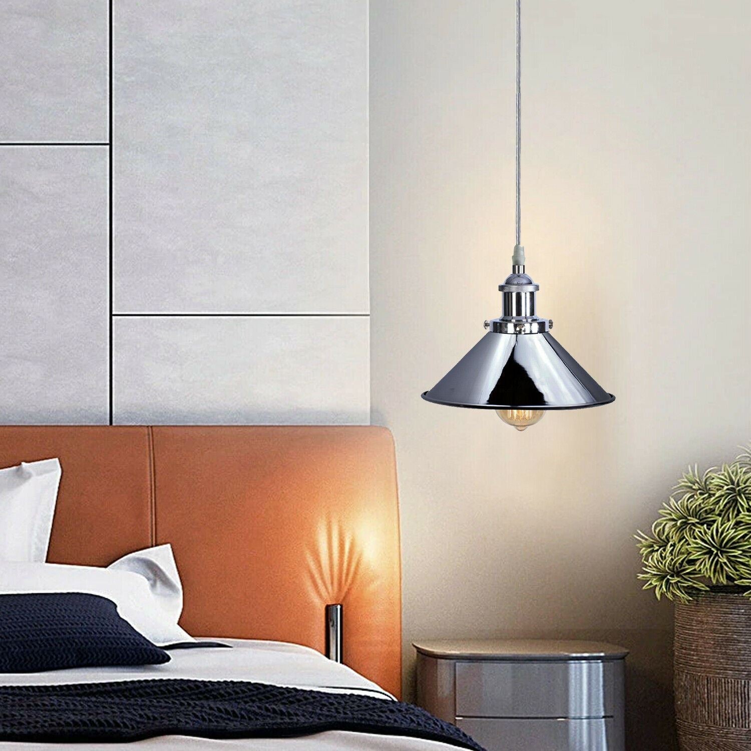 Vintage  Modern Metal Ceiling Pendant Light Chrome Hanging Lamp With 95cm Adjustable Wire~1337-6