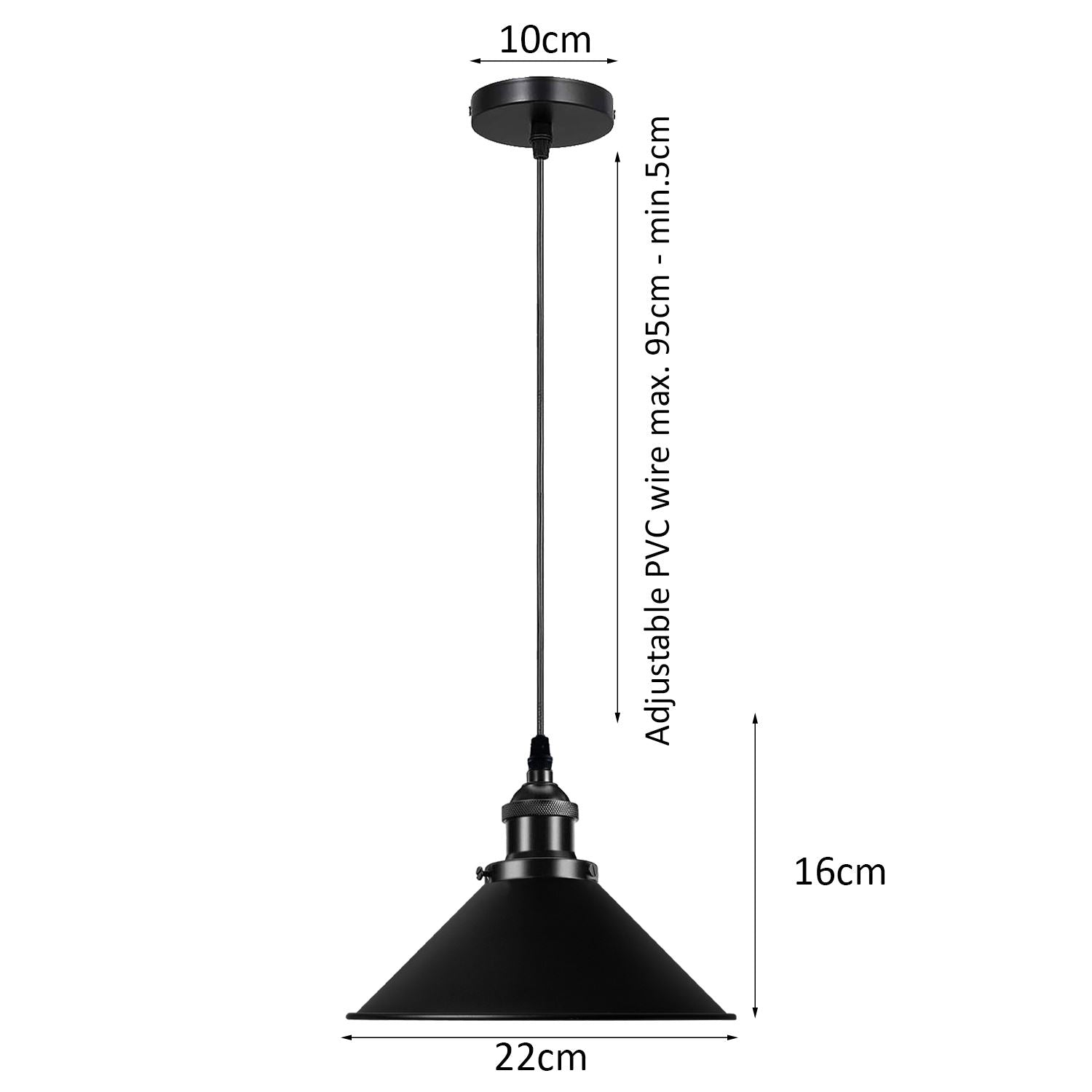 Vintage Ceiling Adjustable Hanging Black Metal Cone Shade Pendant Light Fixture~3393-19