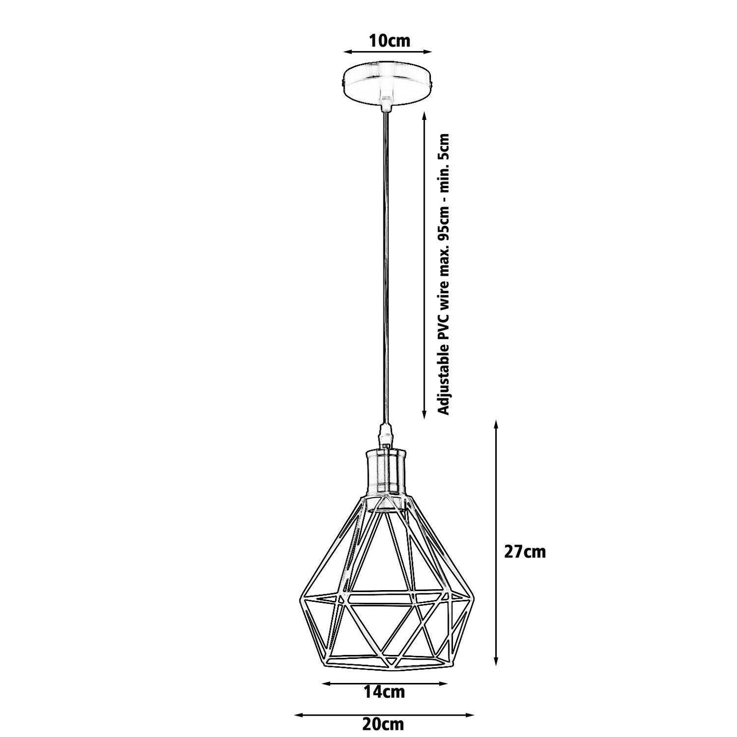 Modern Vintage Diamond Cage Ceiling Pendant Light Fitting Geometric Wire Cage Style Hanging Indoor Lights with 95cm Adjustable Wire~1266-13