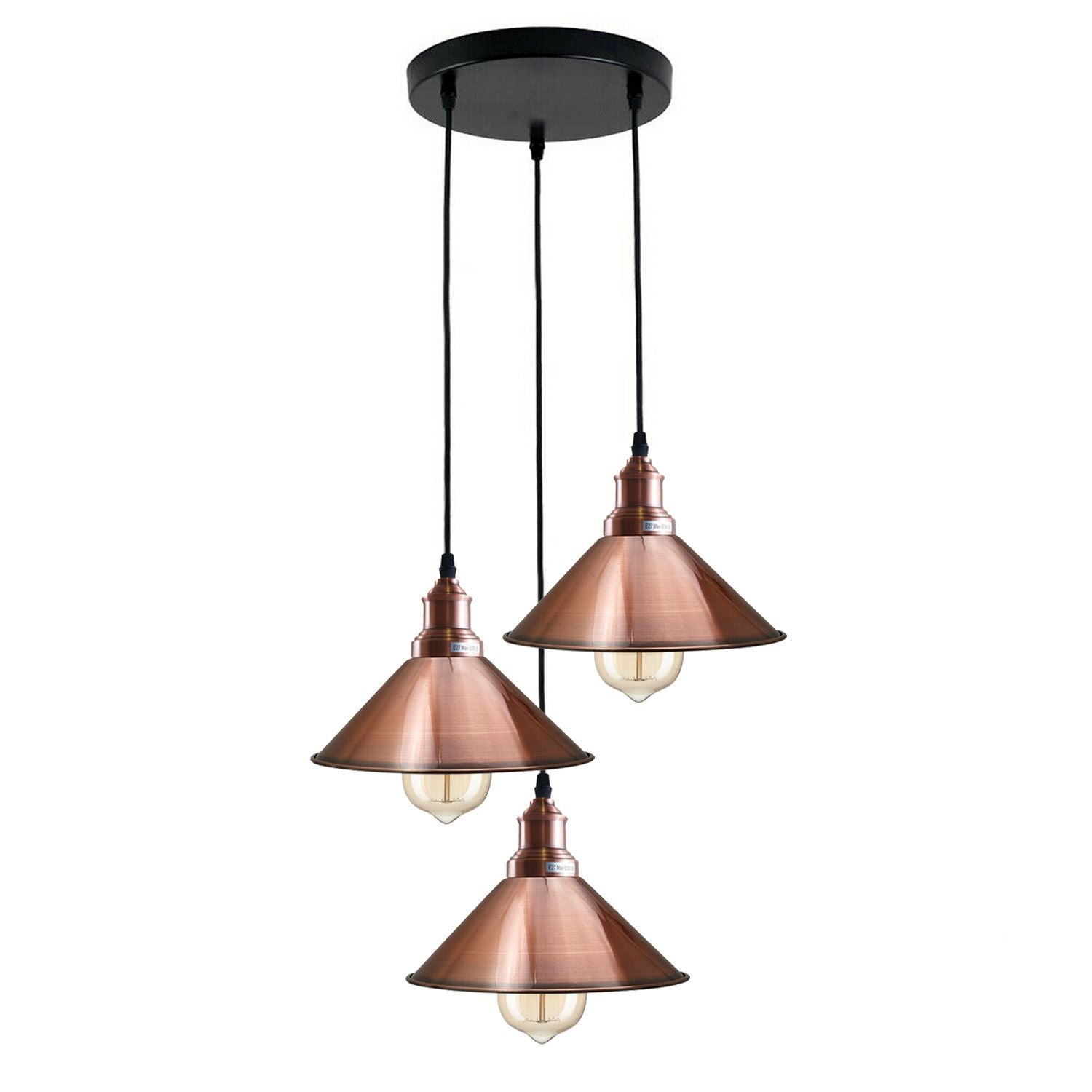 3 Head Ceiling Light, Multi Color Cluster Ceiling Hanging Lamp, Pendant Light Fixture with Cone Metal Shade~1302-8