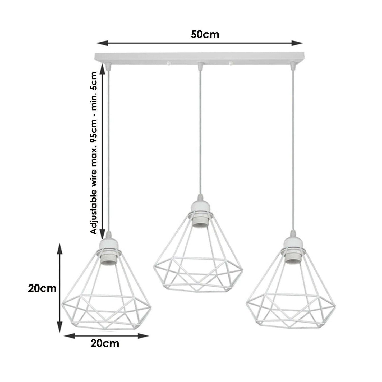 Retro Industrial White Diamond Cage Ceiling Pendant Light Hanging Indoor Lighting ~1182-12