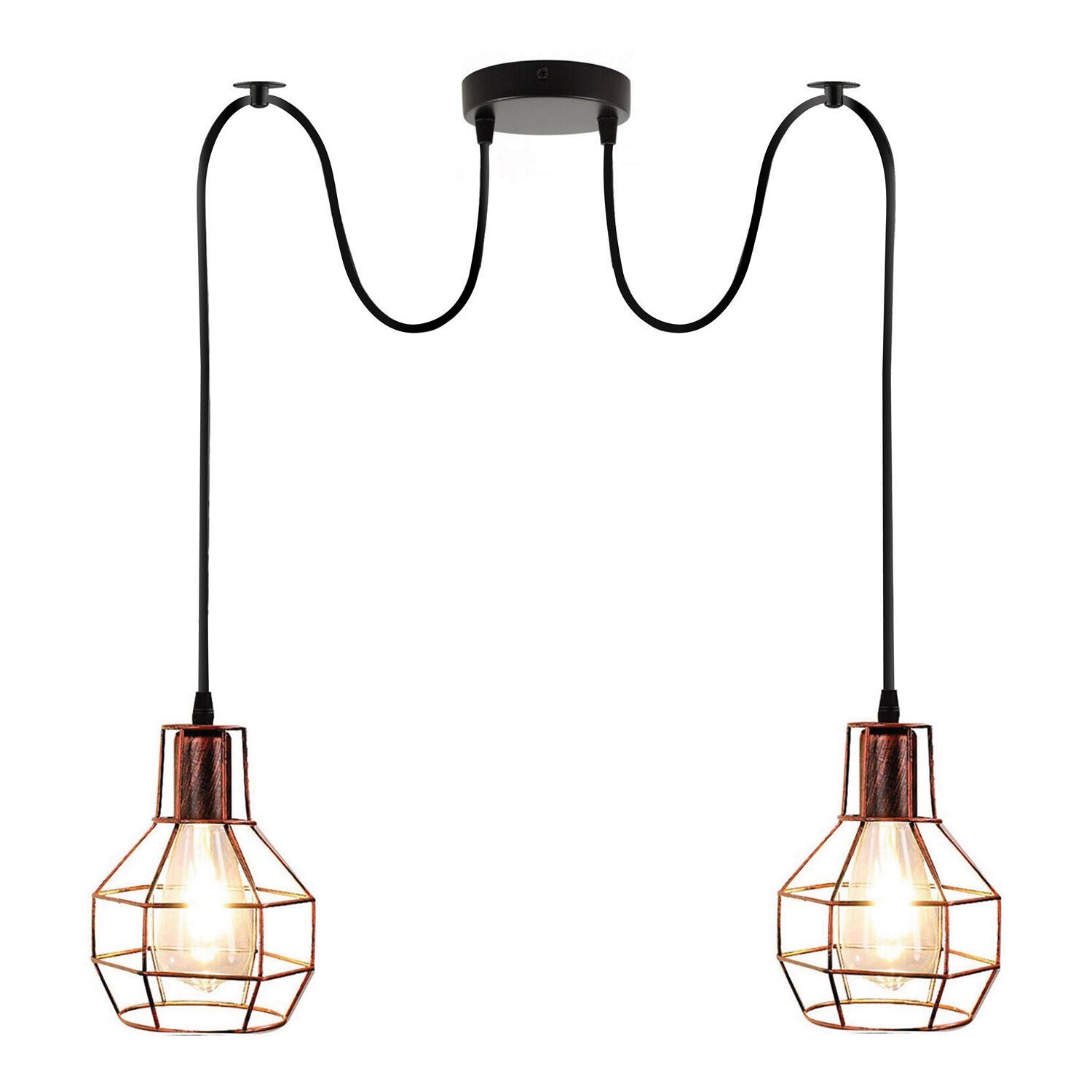 Retro Industrial 2 Way Indoor Ceiling Pendant Chandelier Hanging Light Metal Nest Cage~3390-4