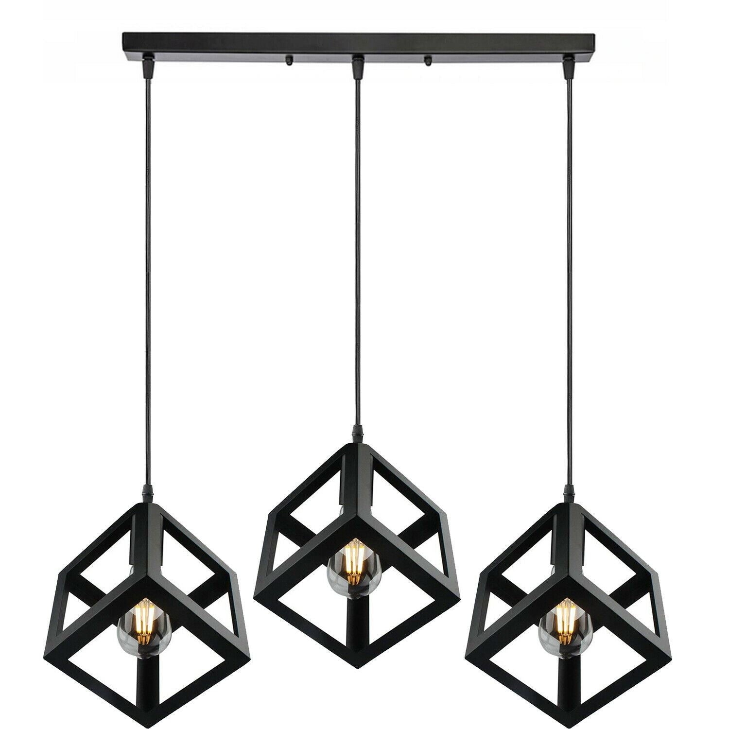 Vintage Industrial 1/3 Light Black Square Cluster Pendant Light Fitting~1256-3