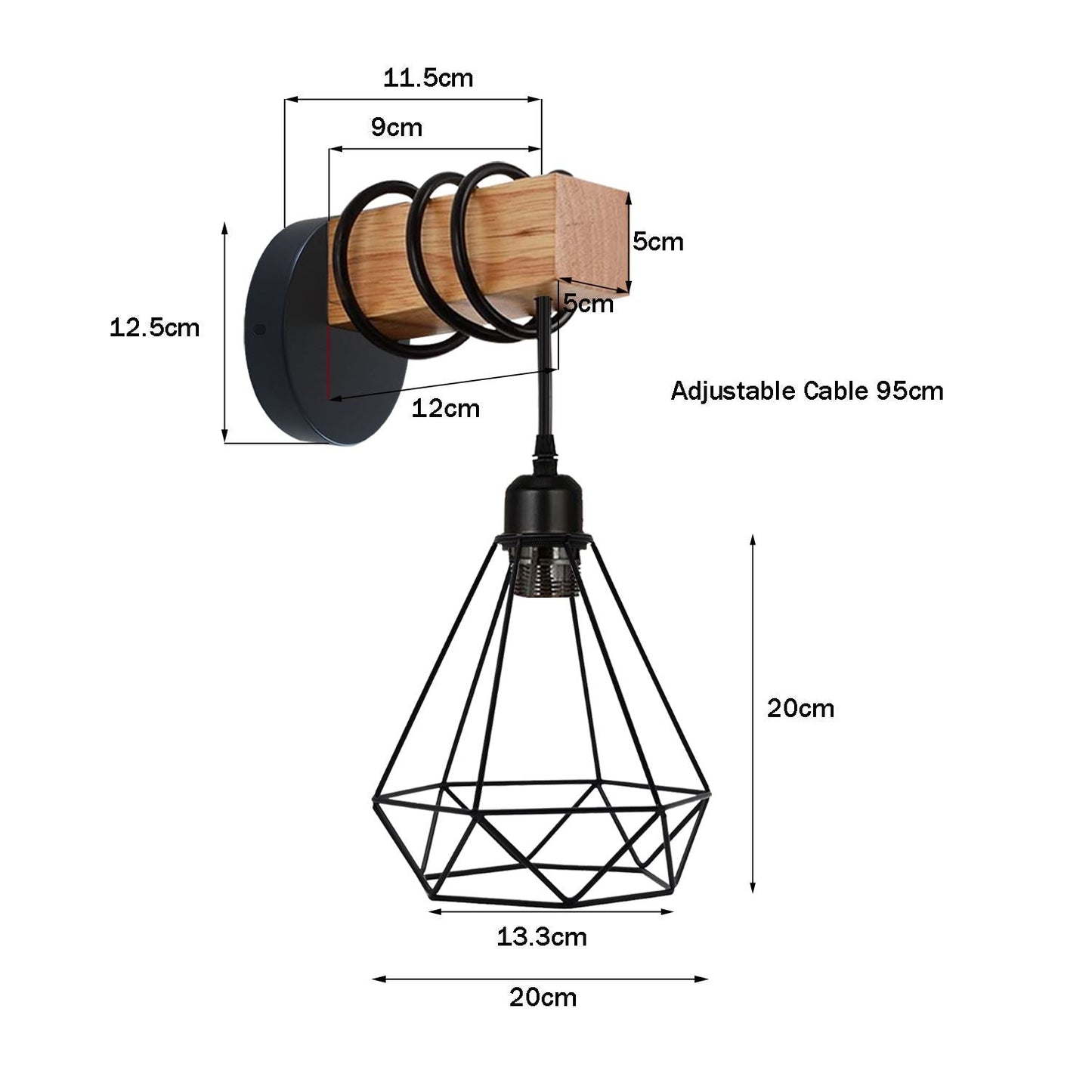 Vintage Edison Metal Wire Cage Hanging Lamp Shade Pendant Light Wood Sconce~1313-4