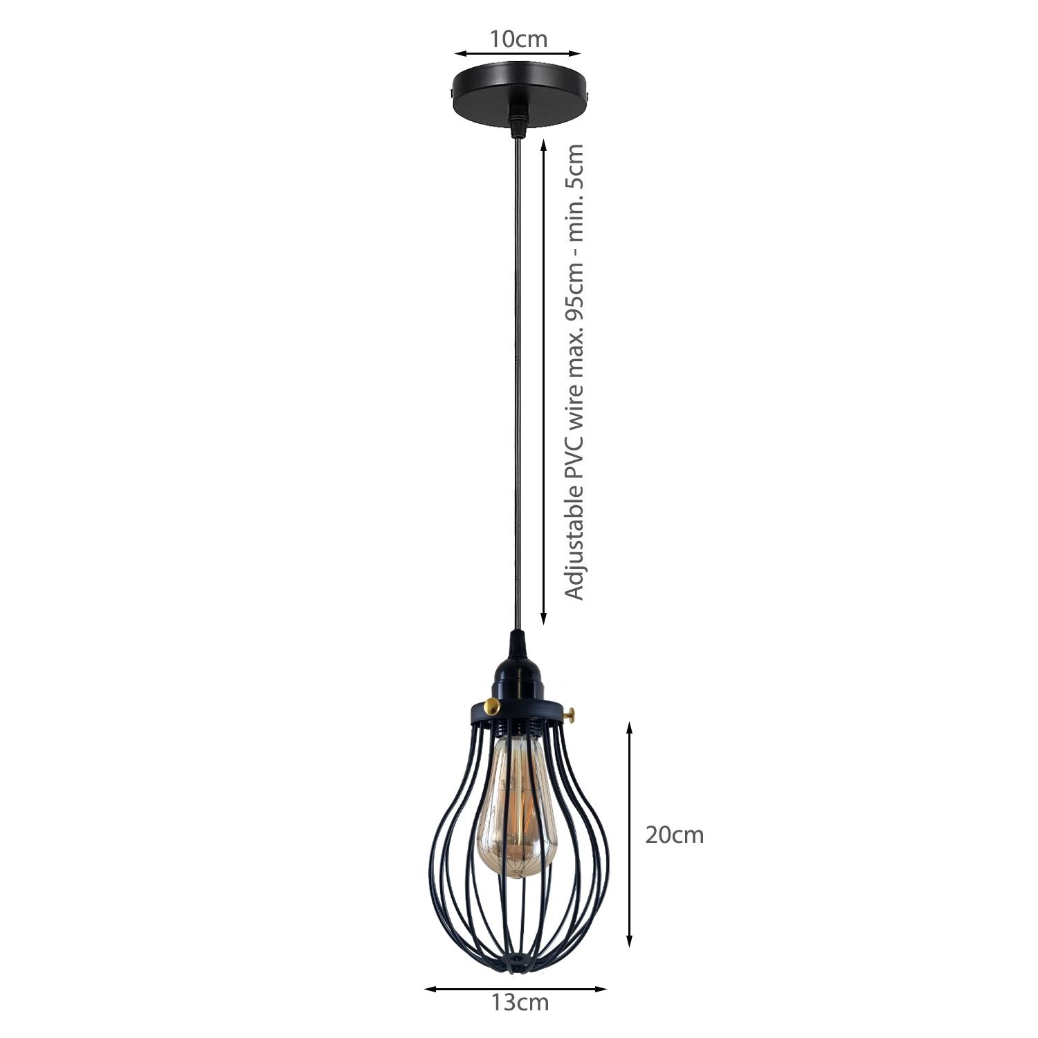 Retro Industrial Black Indoor Hanging Adjustable Pendant Light Big Vase Cage Ceiling Chandelier~3398-7