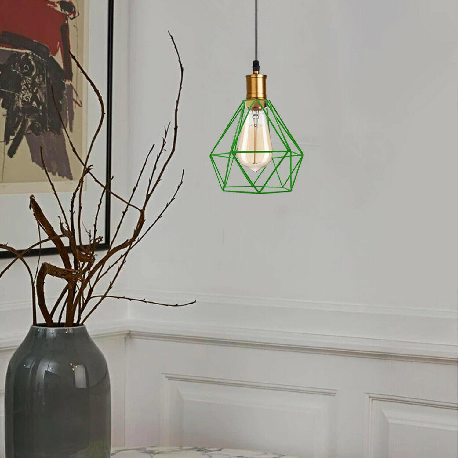 Modern Vintage Diamond Cage Ceiling Pendant Light Fitting Geometric Wire Cage Style Hanging Indoor Lights with 95cm Adjustable Wire~1266-19