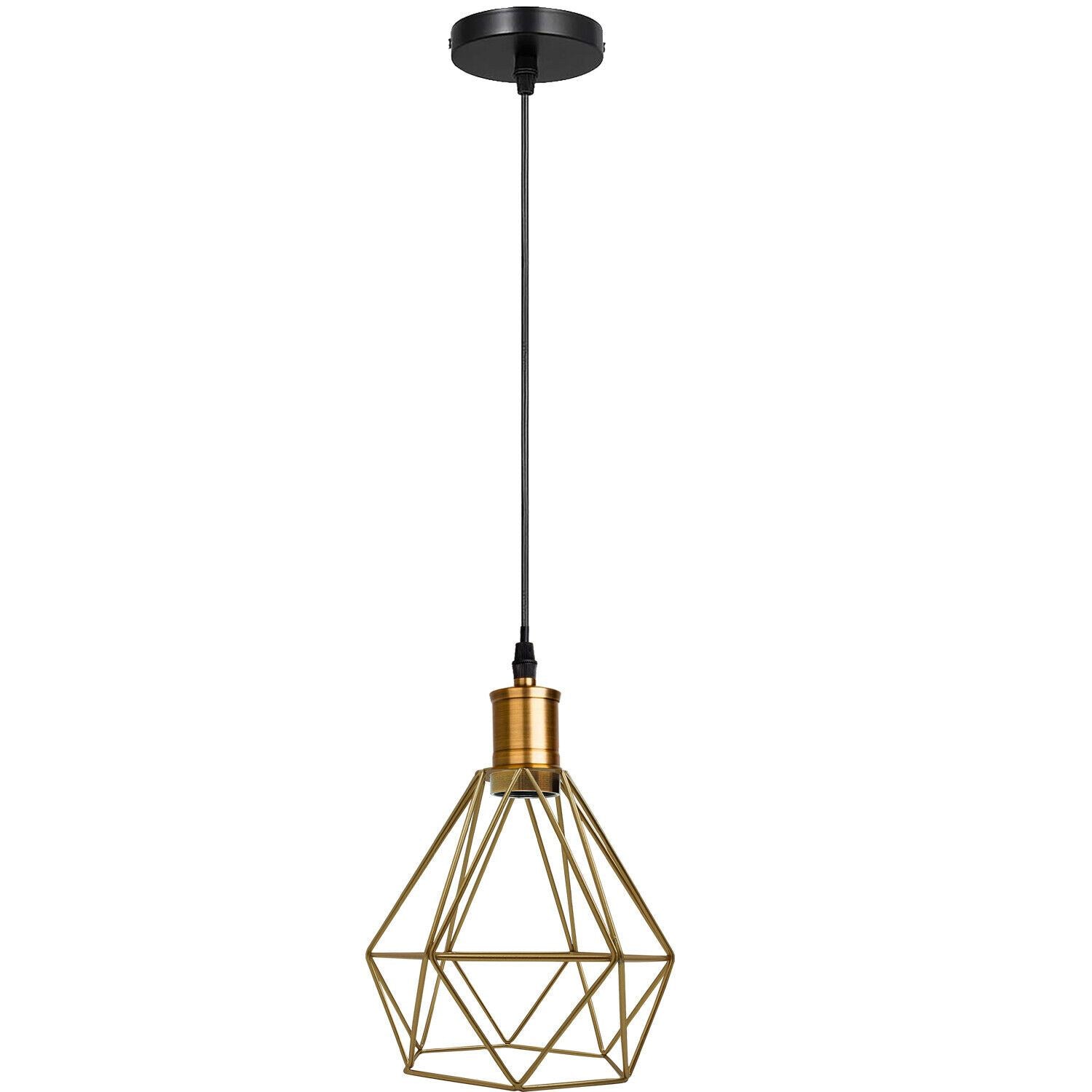 Modern Vintage Diamond Cage Ceiling Pendant Light Fitting Geometric Wire Cage Style Hanging Indoor Lights with 95cm Adjustable Wire~1266-7