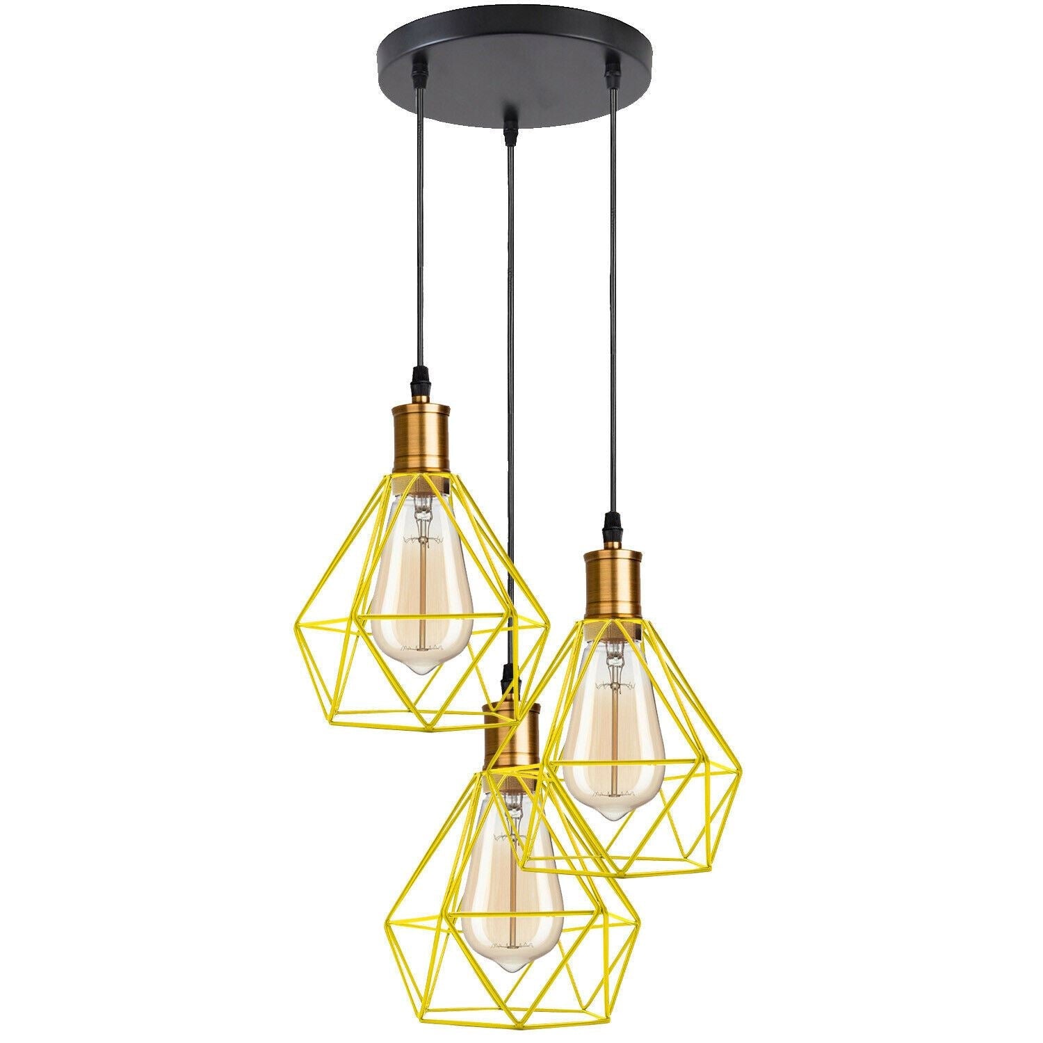 Industrial Retro style 3-Light Pendant lights Adjustable Cord with Diamond Metal Cages~1255-11