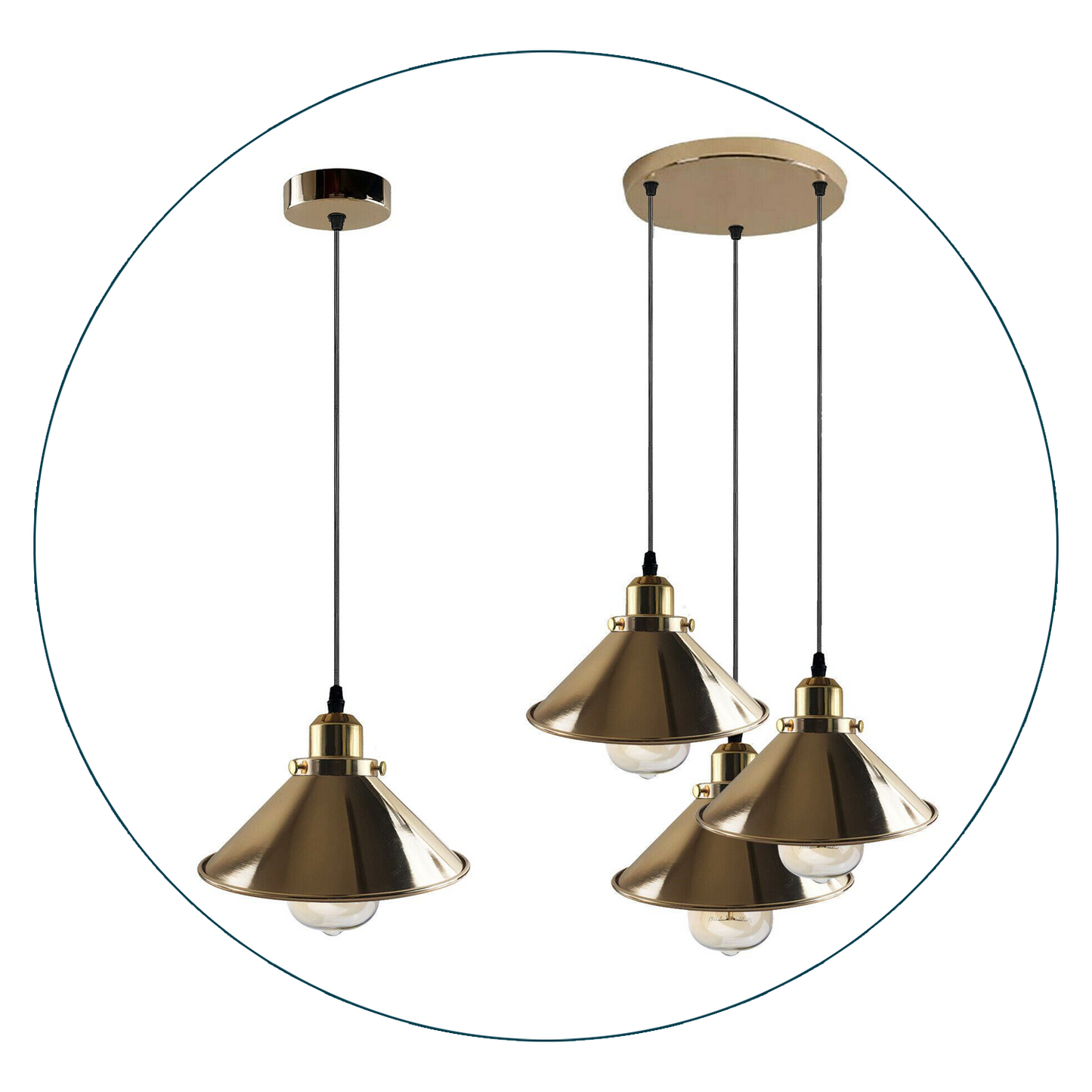 Modern Industrial French Gold Hanging Ceiling Pendant Light Metal Cone Shape Indoor Lighting For Bed Room, Kitchen, Living Room~1171-4