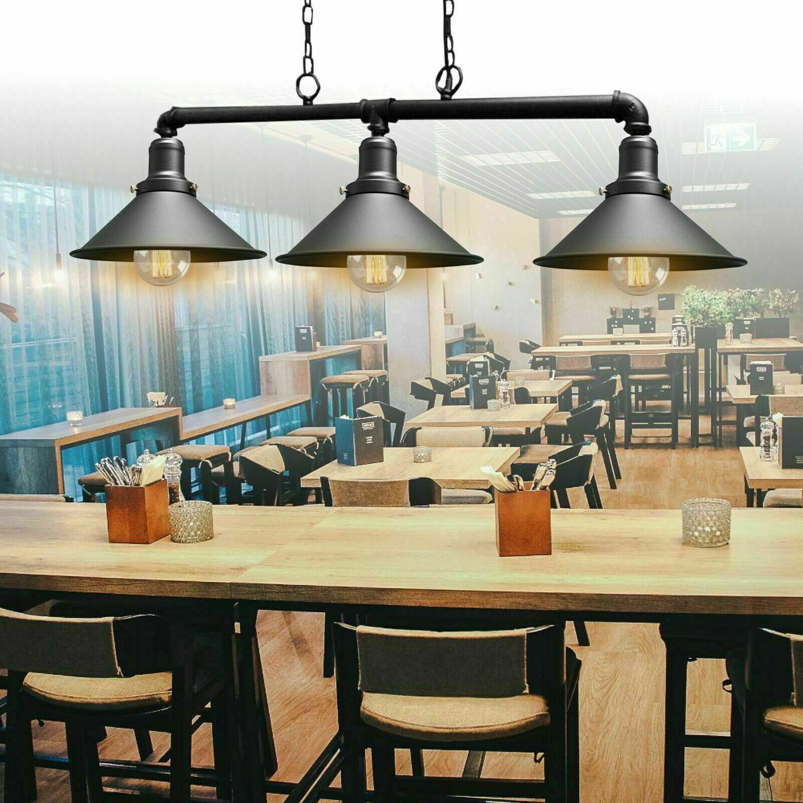 LEDSone Industrial 3 Way Vintage Retro Style Brushed Silver Steampunk Pipe Light Bar with Lamp Shade E27~1124-14