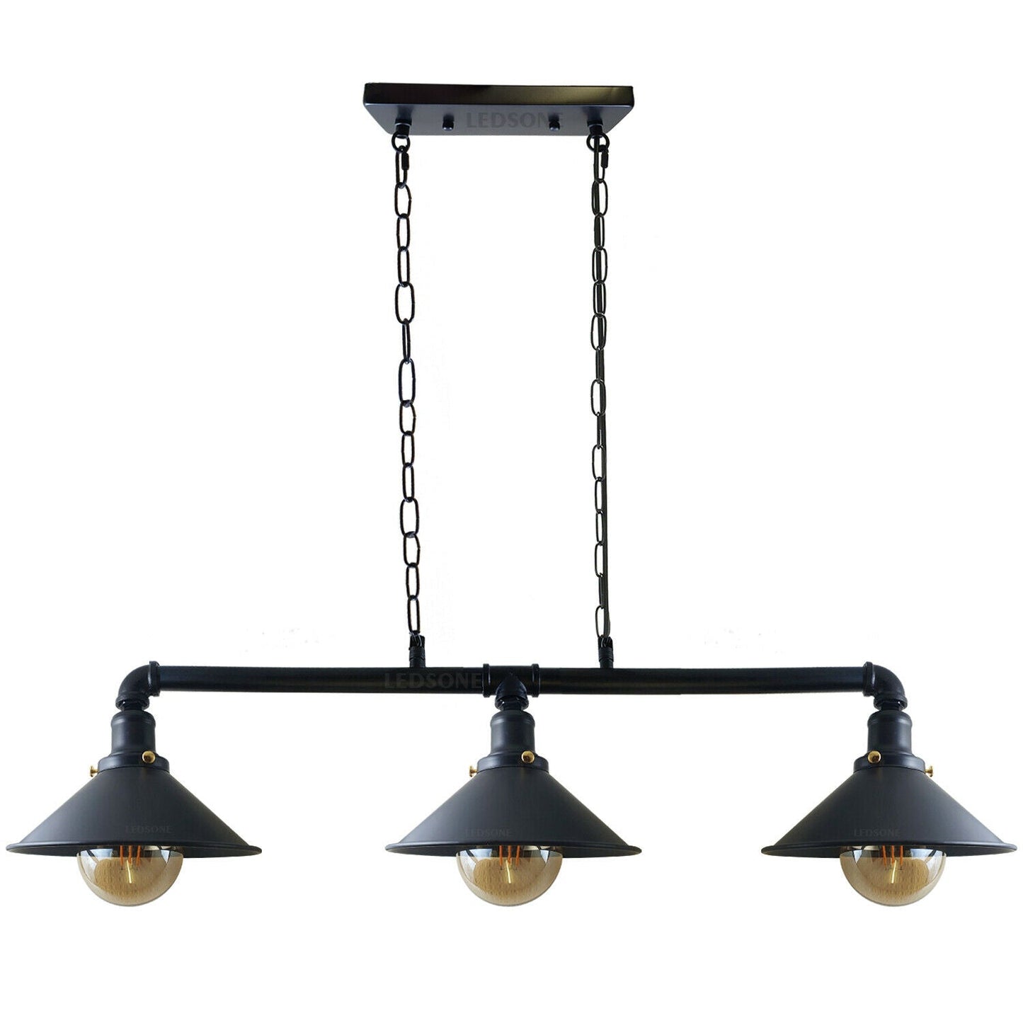 LEDSone Industrial 3 Way Vintage Retro Style Brushed Silver Steampunk Pipe Light Bar with Lamp Shade E27~1124-3