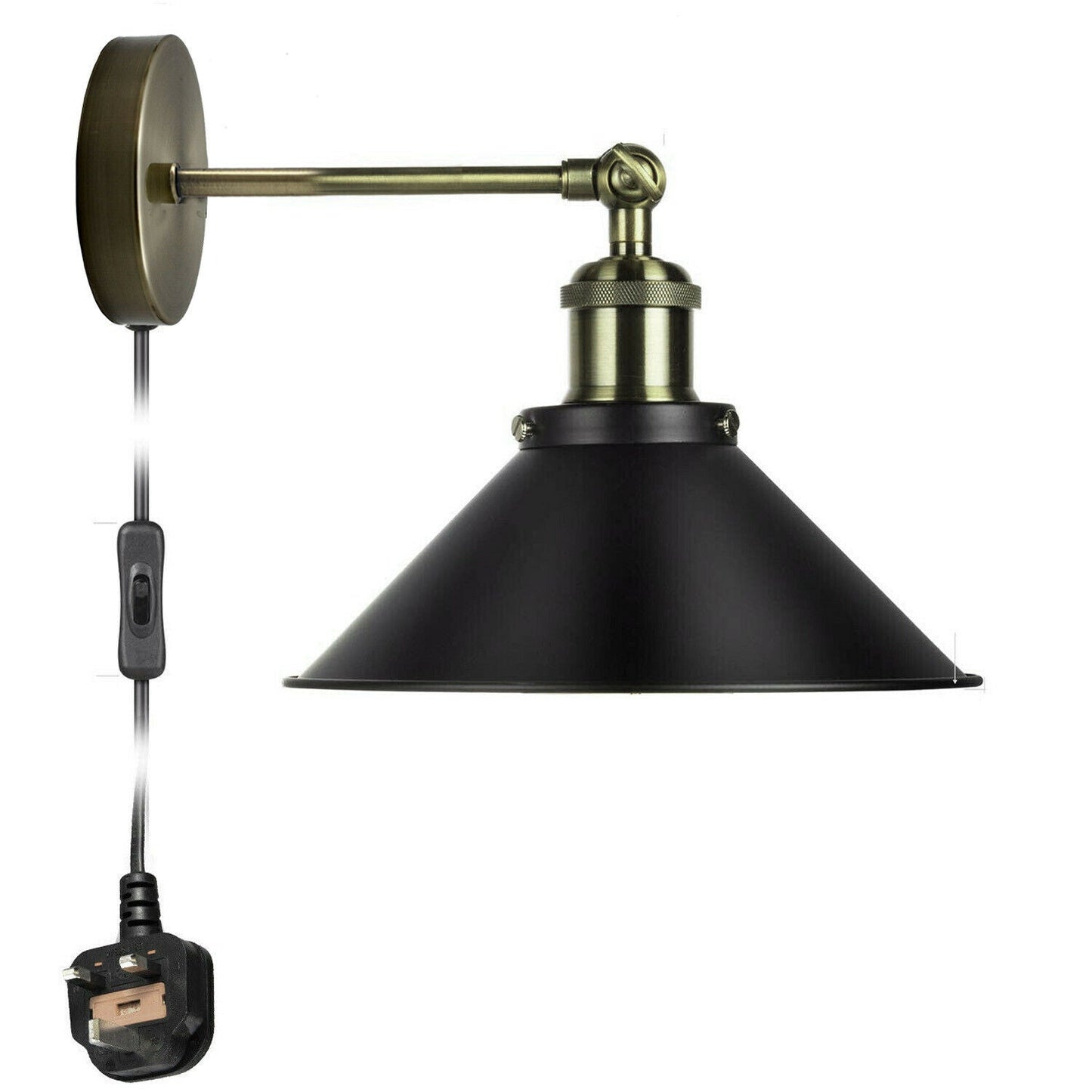 Vintage Retro Modern Plug In Wall Light Fitting Black Sconce Lamp shade fitting Shade Wall Light UK~2273-1