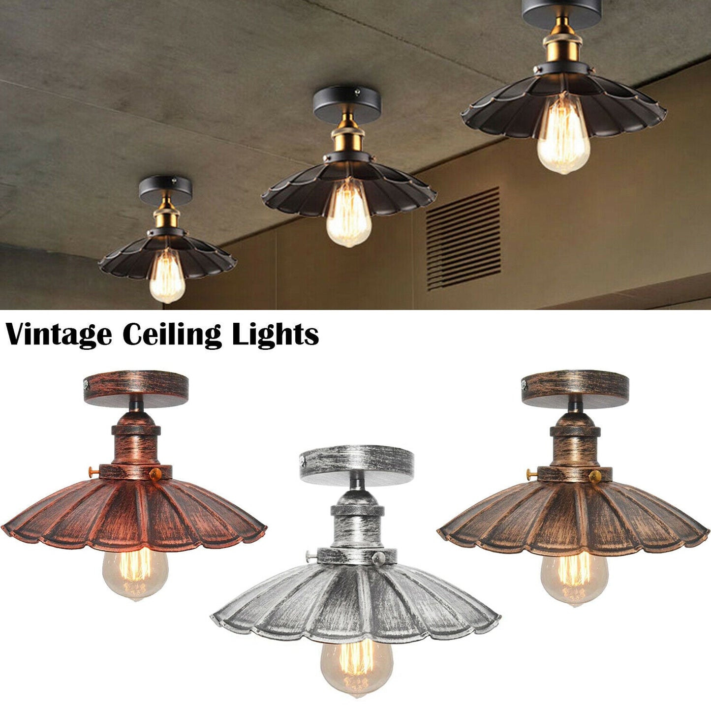 Vintage Retro Industrial Flush Mount Farmhouse Ceiling Light Shade chandelier UK~2225-11