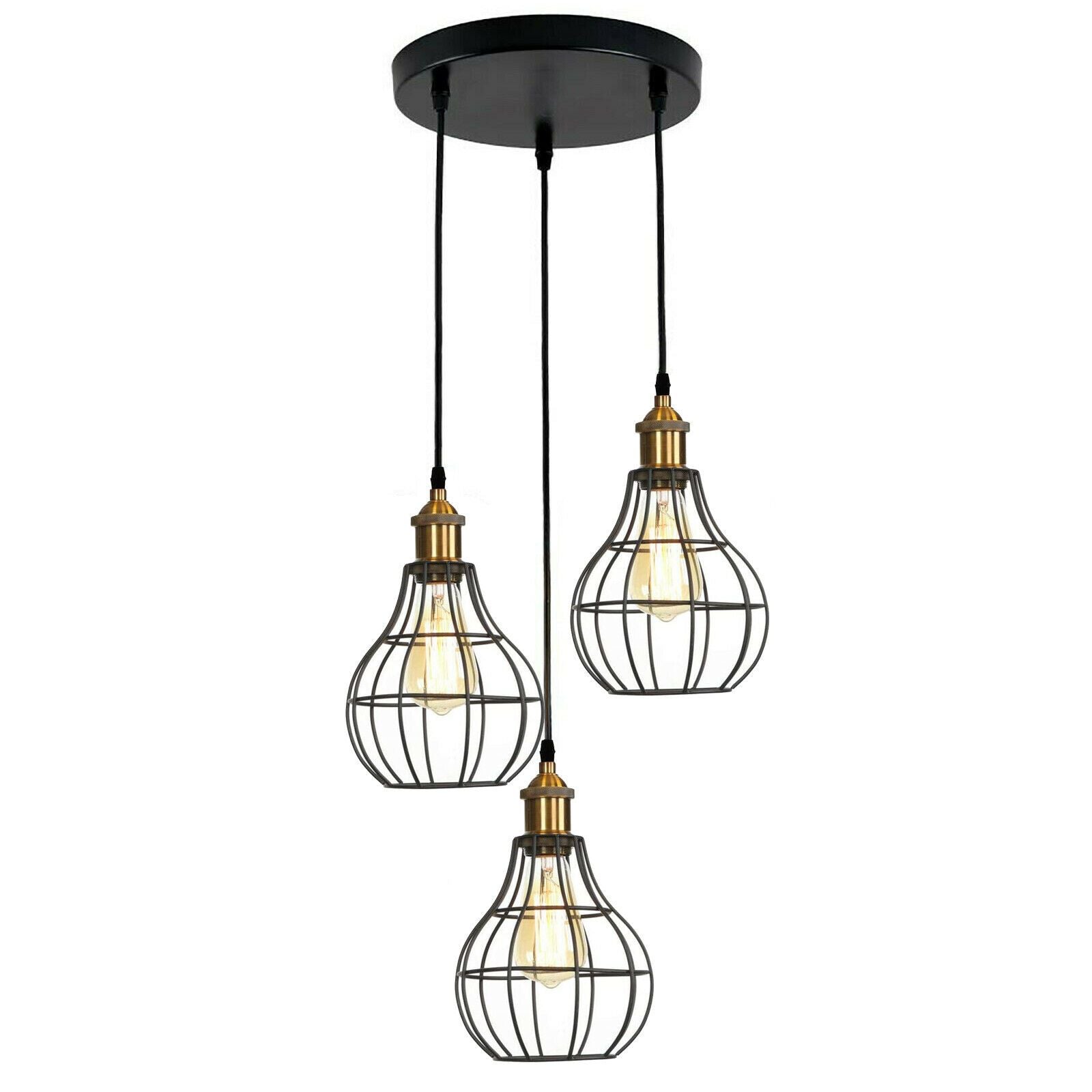 Vintage Modern Industrial Wire Cage Style Retro Ceiling Pendant Light 3 Head Ceiling Lamp~2025-2