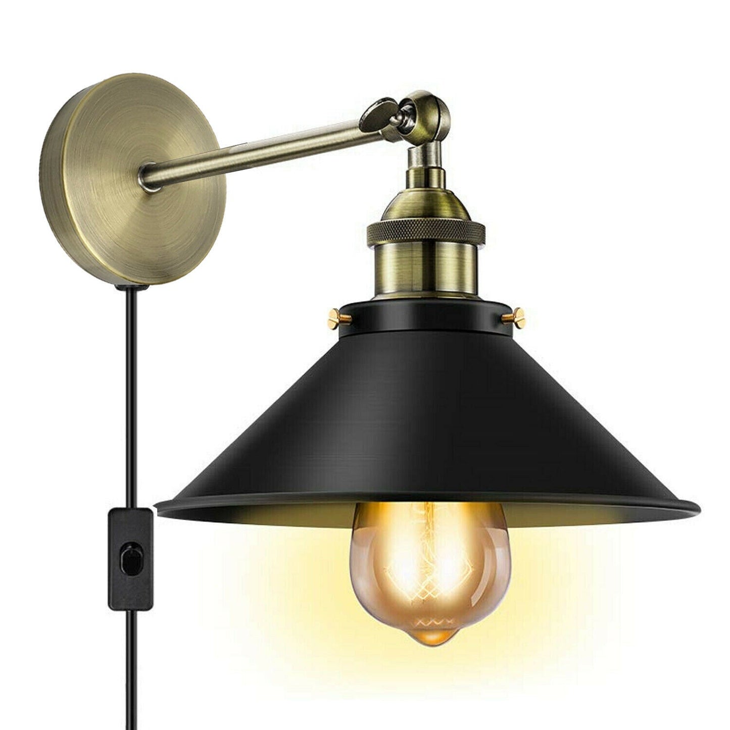 Vintage Retro Modern Plug In Wall Light Fitting Black Sconce with FREE Bulb Lamp shade fitting Shade Wall Light UK~2271-2