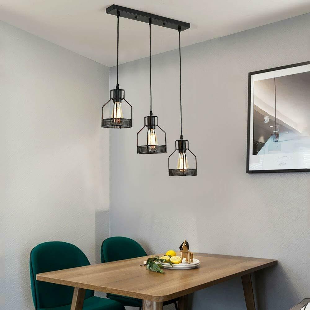 Modern rectangle Round 3 Way Ceiling Pendant Cluster Light Fitting Cage Style Light UK~2140-6