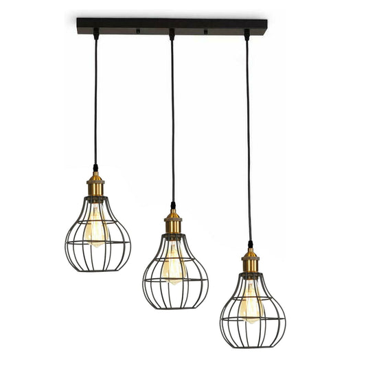 Vintage Modern Industrial Wire Cage Style Retro Ceiling Pendant Light 3 Head Ceiling Lamp~2025-0