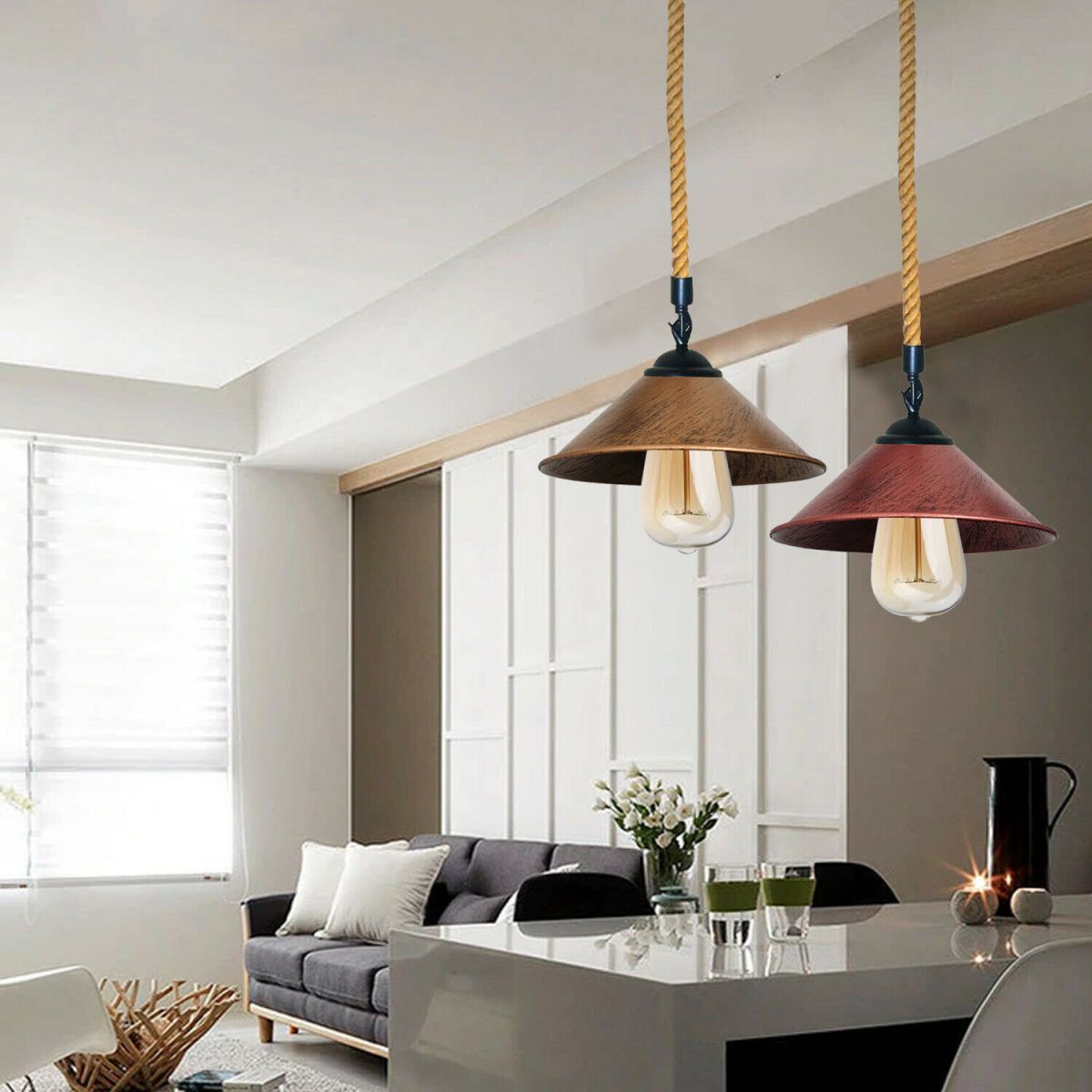 Metal Hemp Pendant Lamp Lighting With Bulb~2019-9