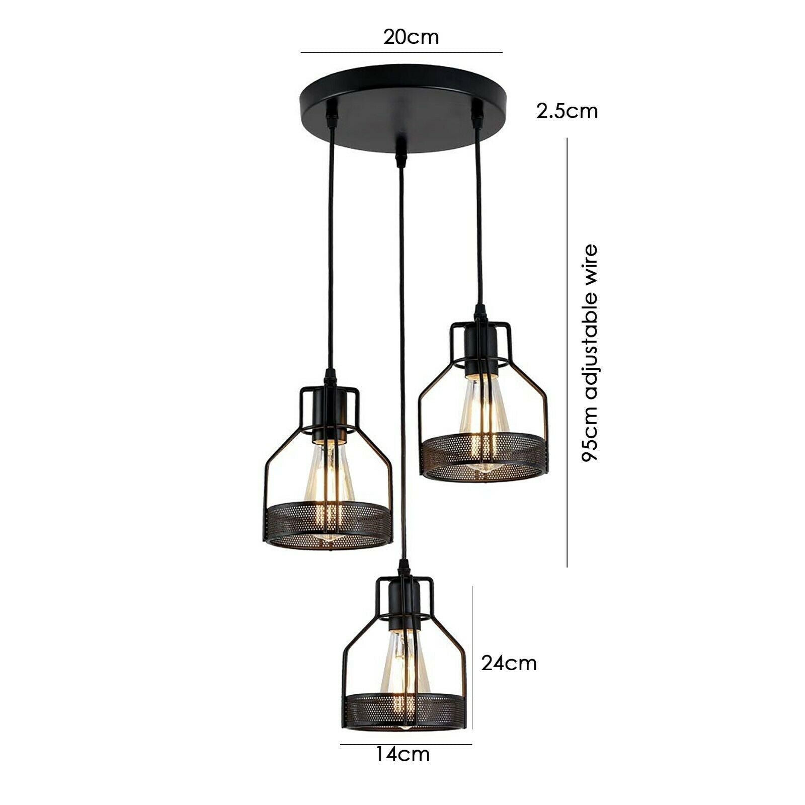 Modern rectangle Round 3 Way Ceiling Pendant Cluster Light Fitting Cage Style Light UK~2140-0