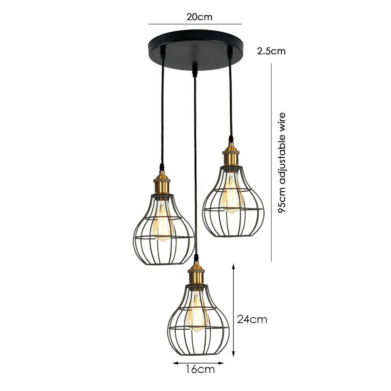 Vintage Modern Industrial Wire Cage Style Retro Ceiling Pendant Light 3 Head Ceiling Lamp~2025-7