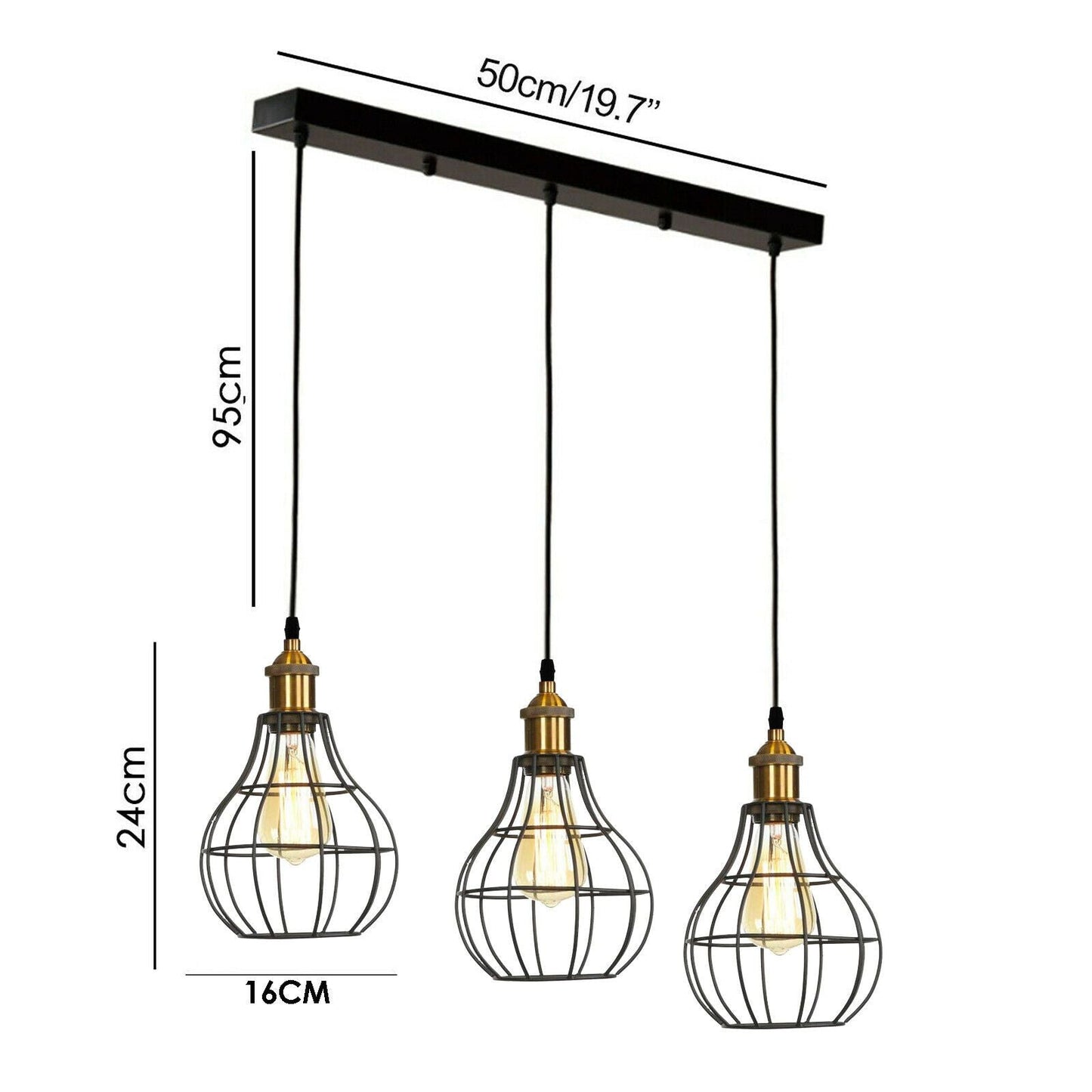 Vintage Modern Industrial Wire Cage Style Retro Ceiling Pendant Light 3 Head Ceiling Lamp~2025-8