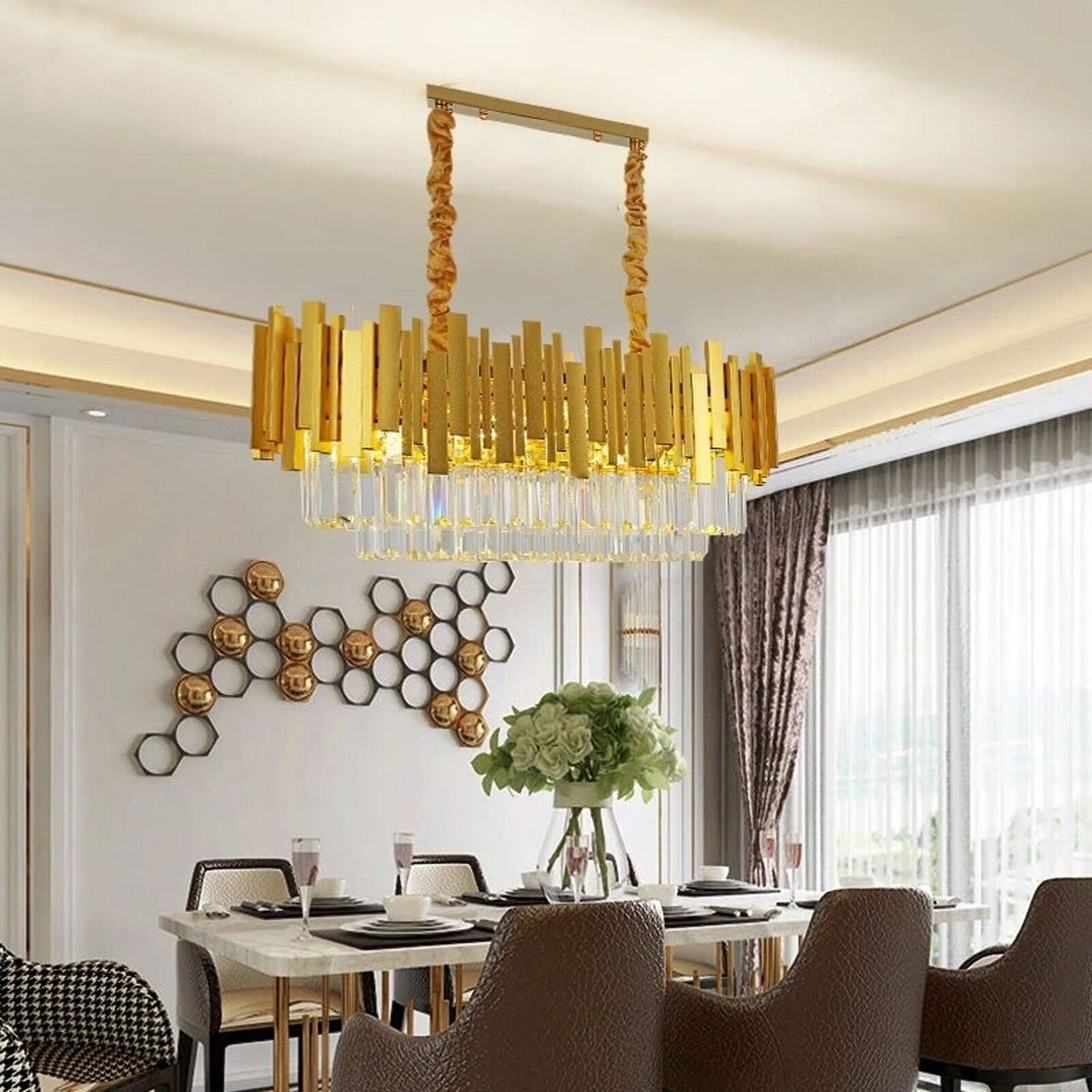 Modern Large Crystal Ceiling Light Gold Pendant Chandelier Lamp for Living Room ~4117-14