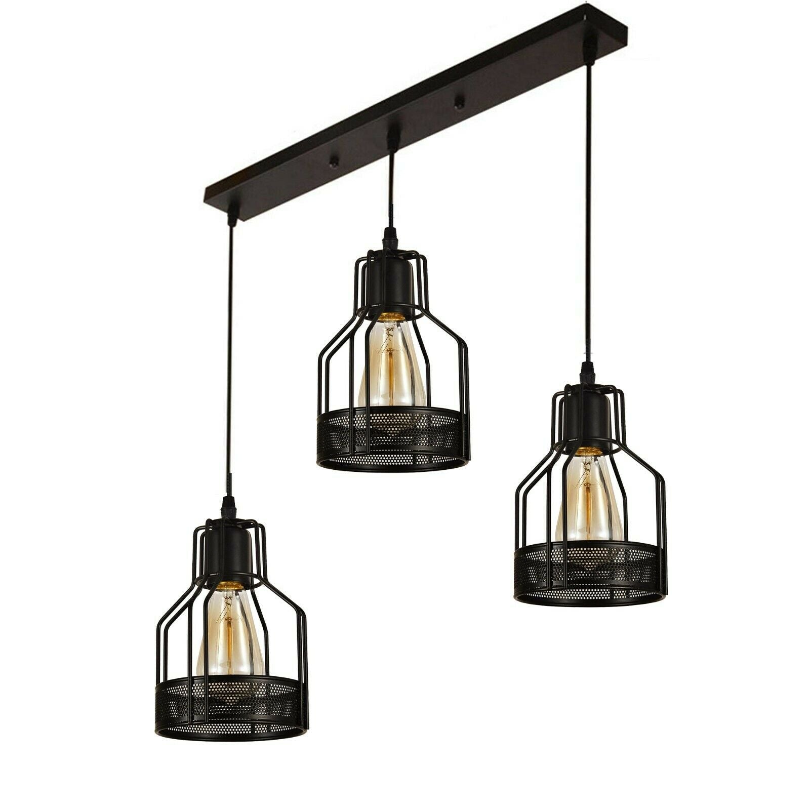 Modern rectangle Round 3 Way Ceiling Pendant Cluster Light Fitting Cage Style Light UK~2140-9