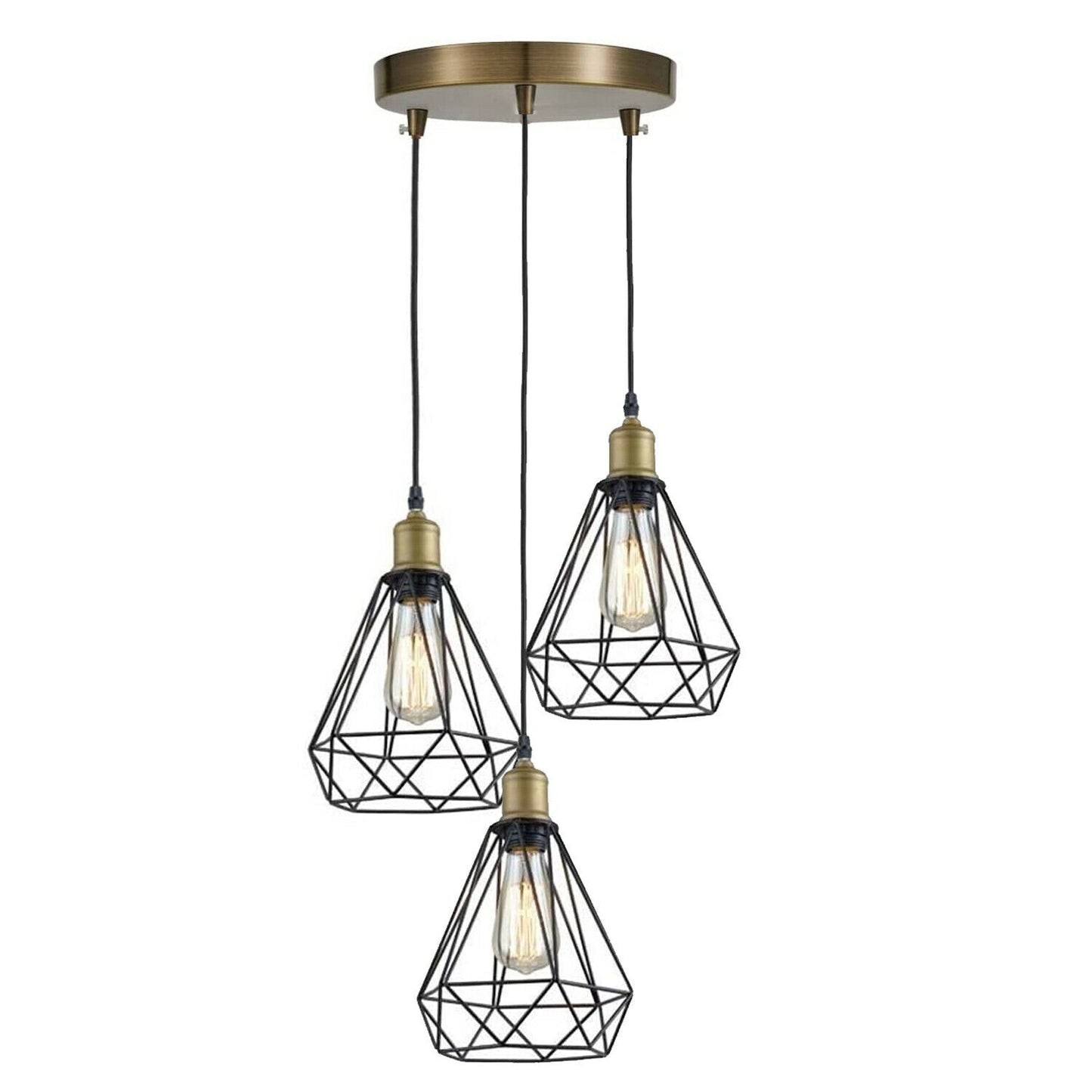 Vintage Industrial Retro Suspended 3 Head Ceiling Pendant Light Lampshade Light~2063-0