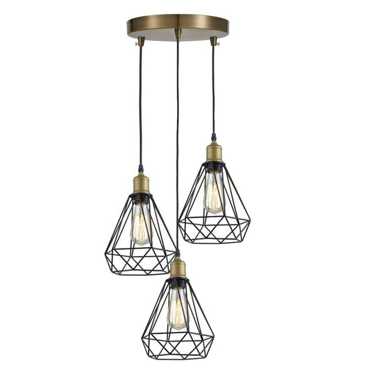 Vintage Industrial Retro Suspended 3 Head Ceiling Pendant Light Lampshade Light~2063-0