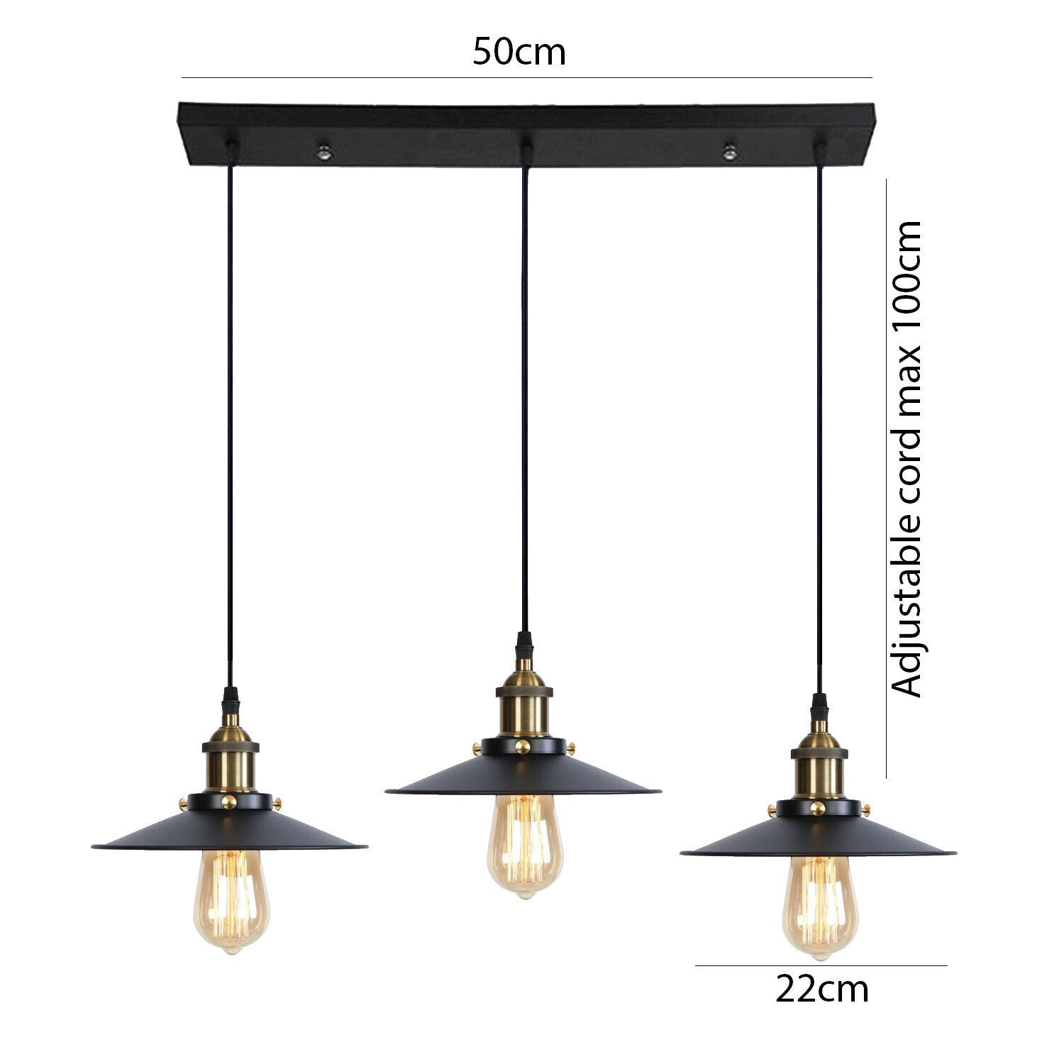 3 Way Modern Black Ceiling Pendant Cluster Light Fitting Industrial Pendant Lampshade~2137-1