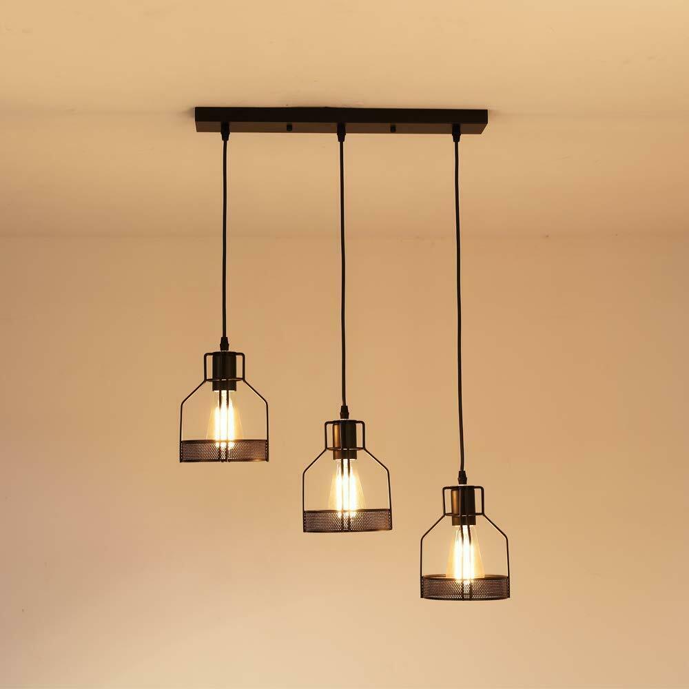 Modern rectangle Round 3 Way Ceiling Pendant Cluster Light Fitting Cage Style Light UK~2140-8