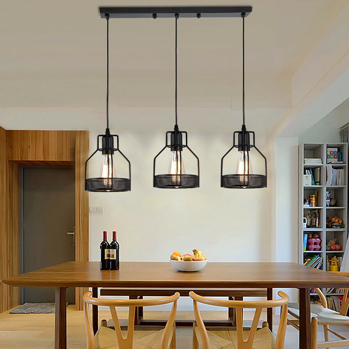 Modern rectangle Round 3 Way Ceiling Pendant Cluster Light Fitting Cage Style Light UK~2140-5