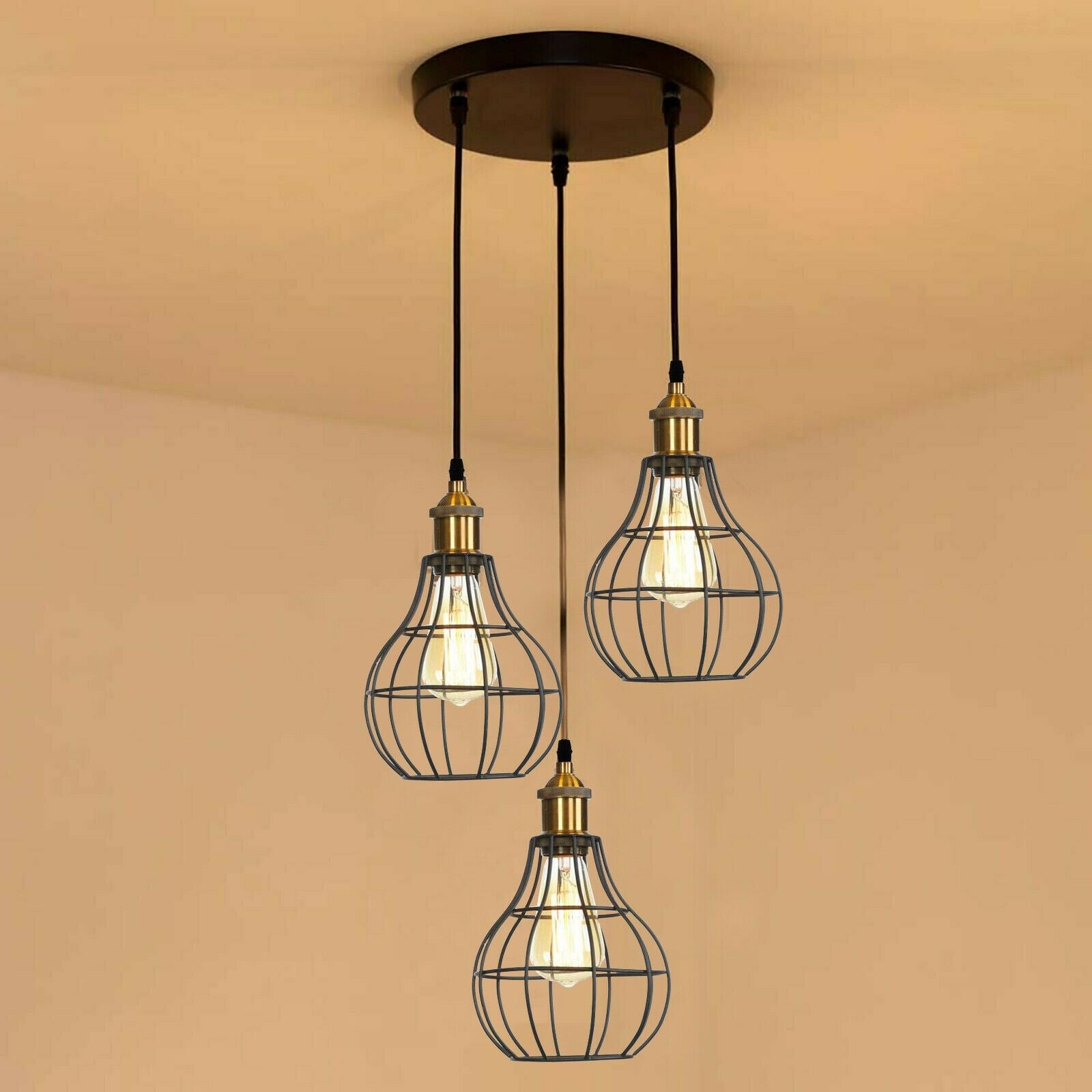 Vintage Modern Industrial Wire Cage Style Retro Ceiling Pendant Light 3 Head Ceiling Lamp~2025-6