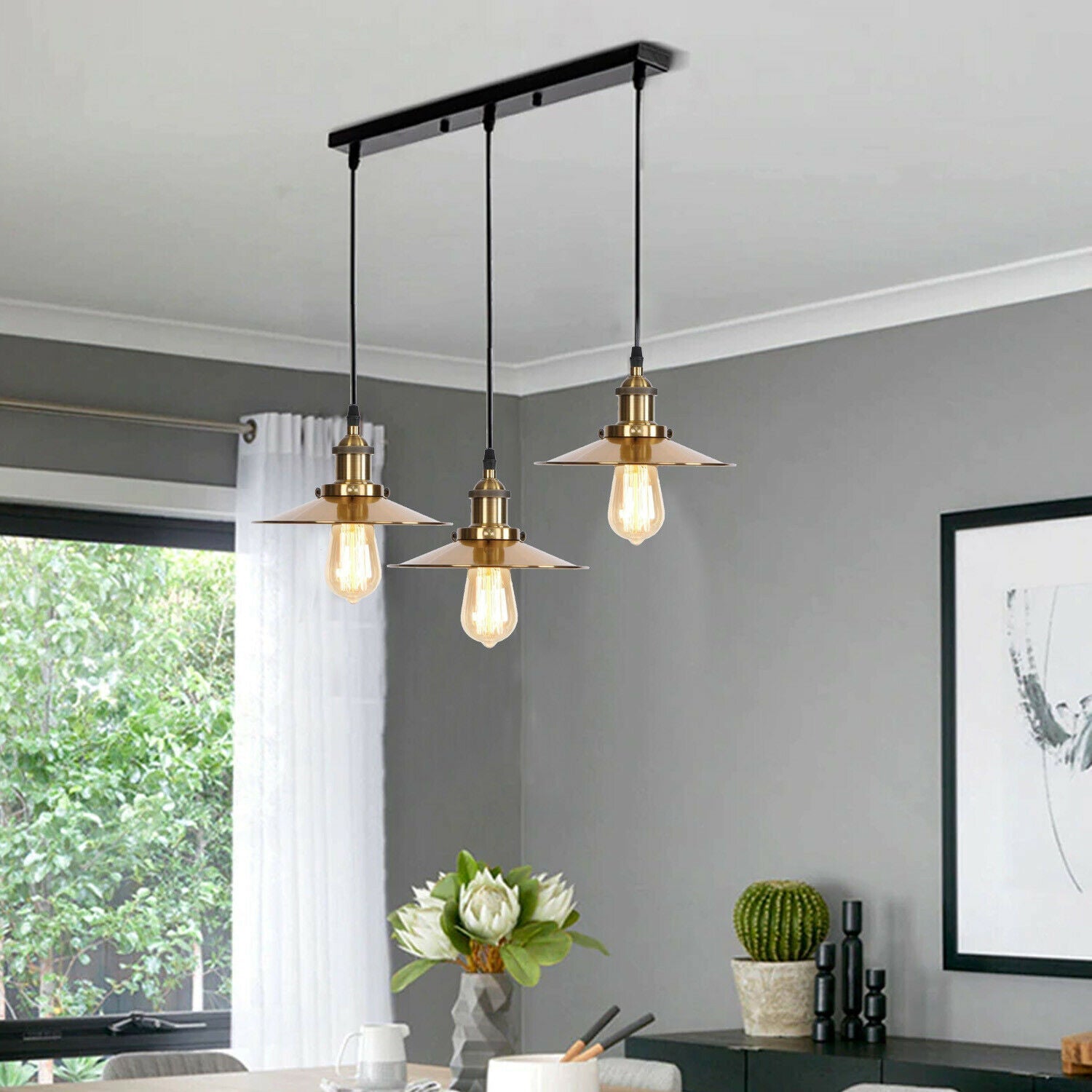 3 Way Modern Ceiling Pendant Cluster Light Fitting Industrial Pendant Lampshade~2139-2