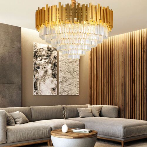 Modern Large Crystal Ceiling Light Gold Pendant Chandelier Lamp for Living Room ~4117-19