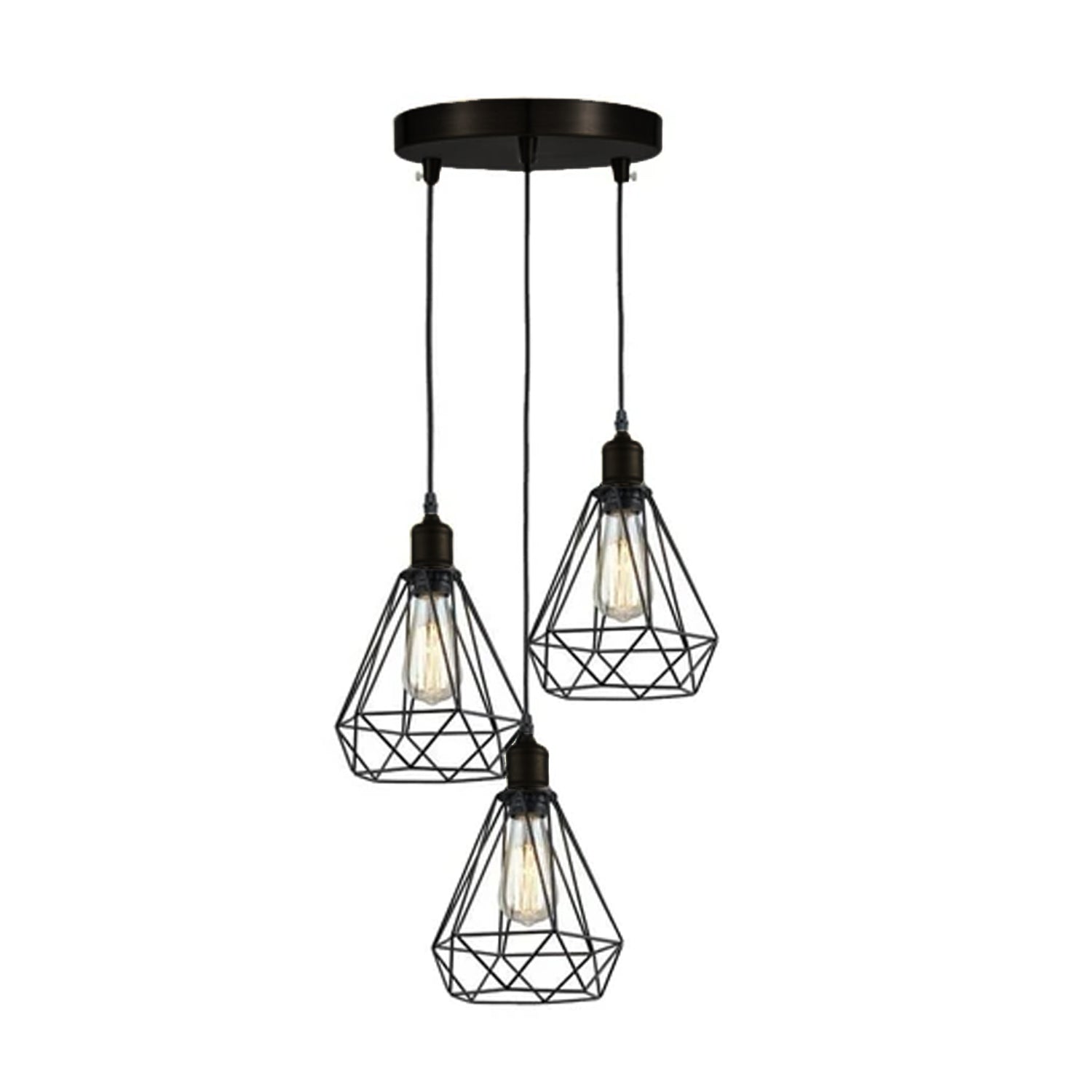 Vintage Industrial Retro Suspended 3 Head Ceiling Pendant Light Lampshade Light~2063-2