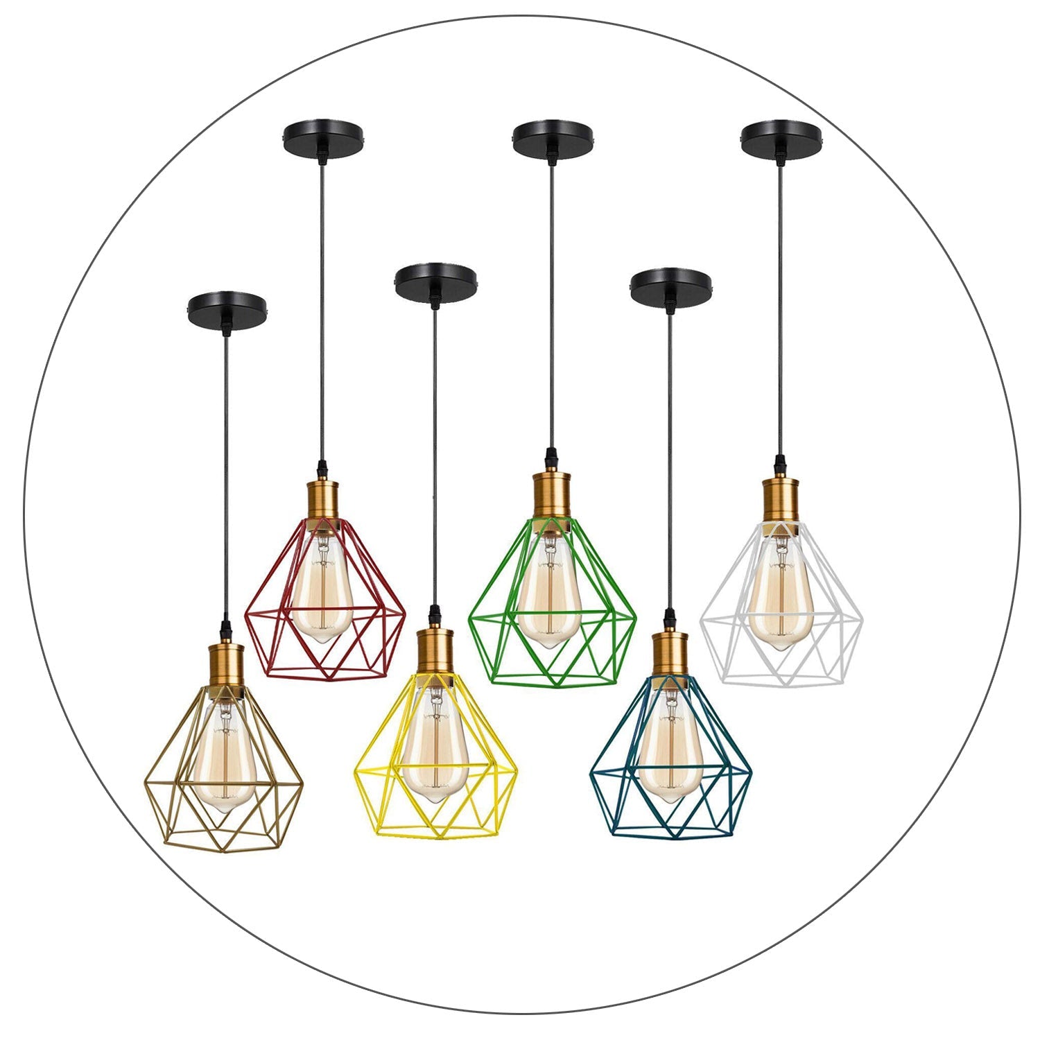 Modern Vintage Diamond Cage Ceiling Pendant Light Fitting Geometric Wire Cage Style Hanging Indoor Lights with 95cm Adjustable Wire~1266-12
