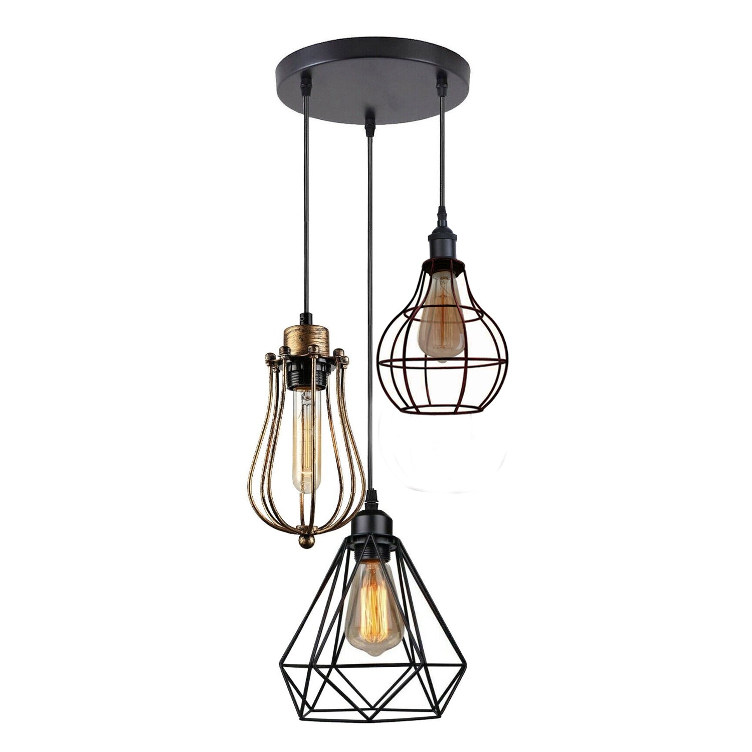 Industrial Kitchen Island Chandelier 3 Light Cage Ceiling Hanging Pendant Lamp~4067-1